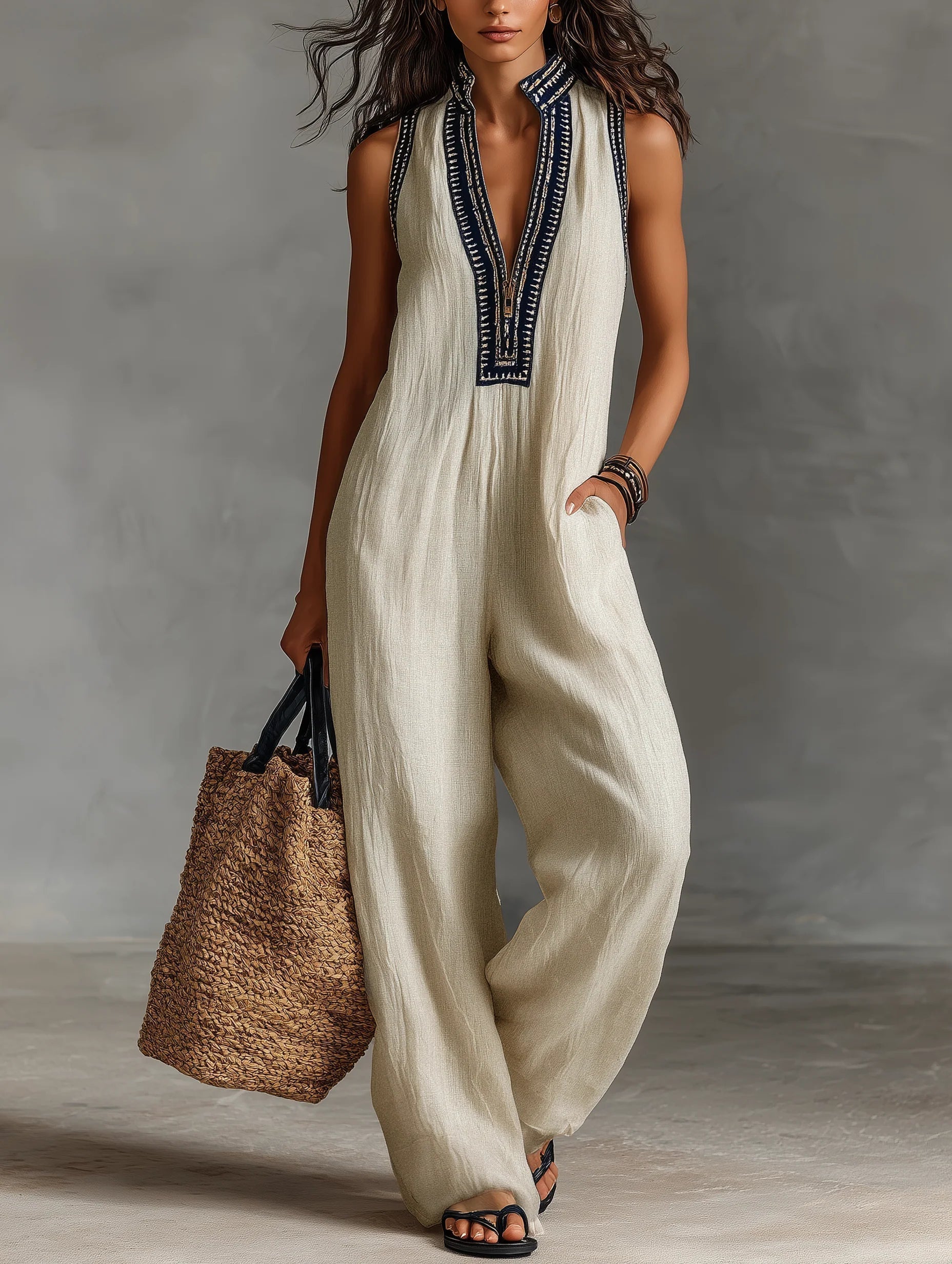 Minimalist sleeveless monofiber with a high neck and zipper