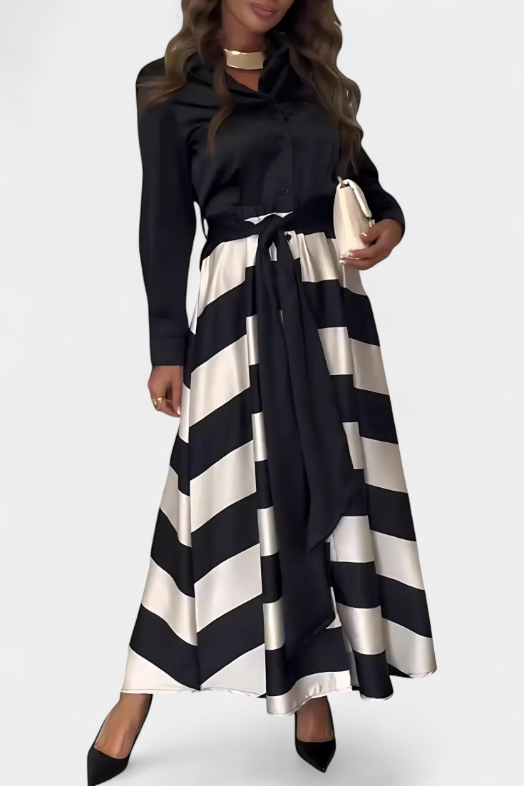 Nessia | Long Striped Shirt Dress with Belt 👗✨