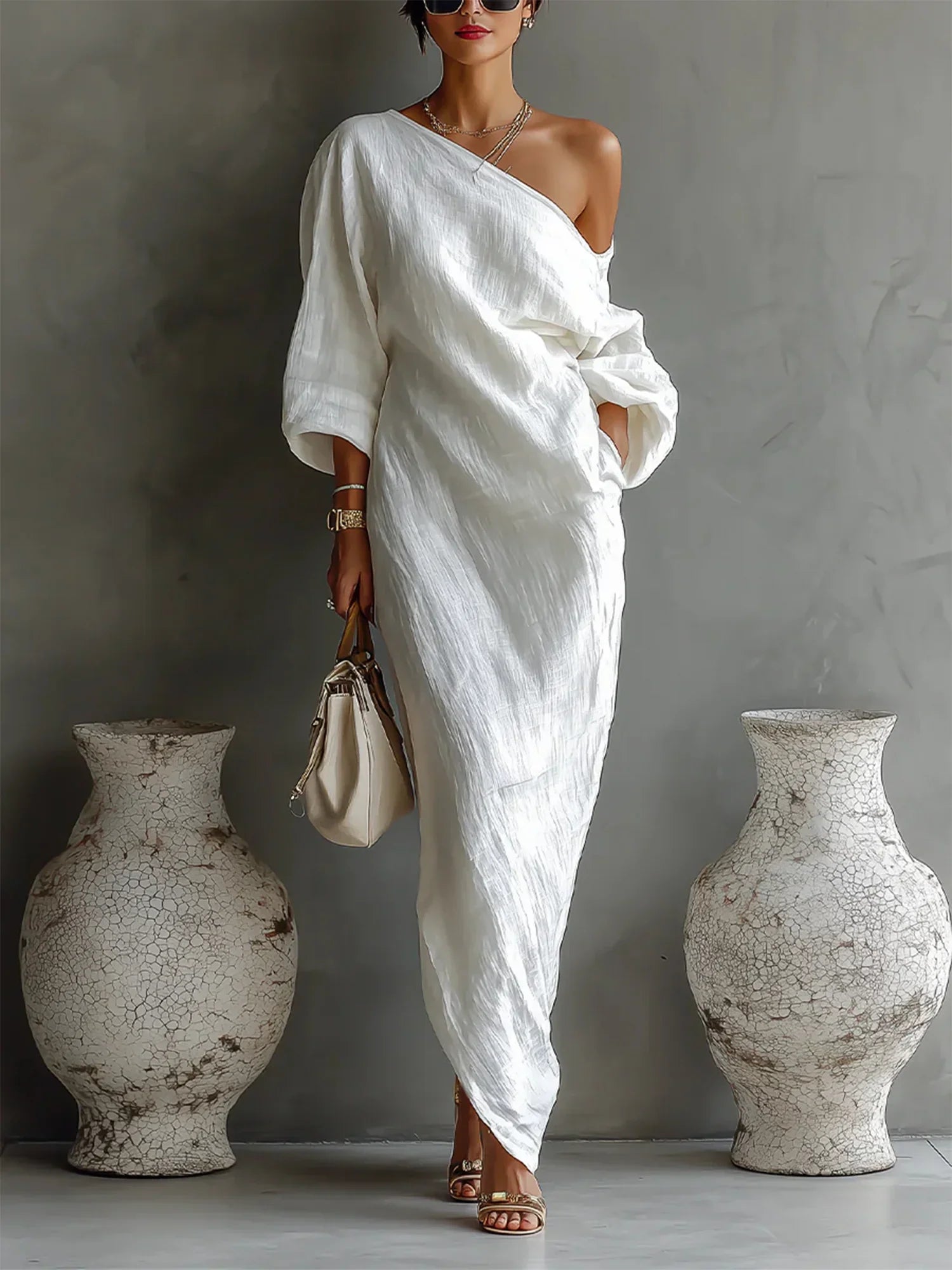 Lunara™ Asymmetrical Linen Maxi Dress
