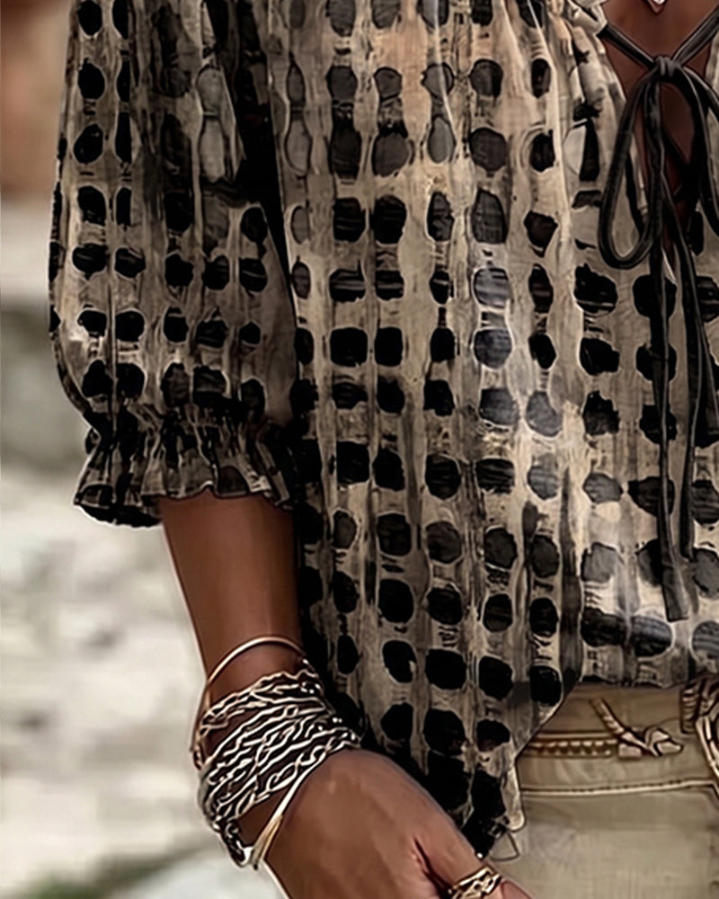 Polka Dot Lace-Up Blouse