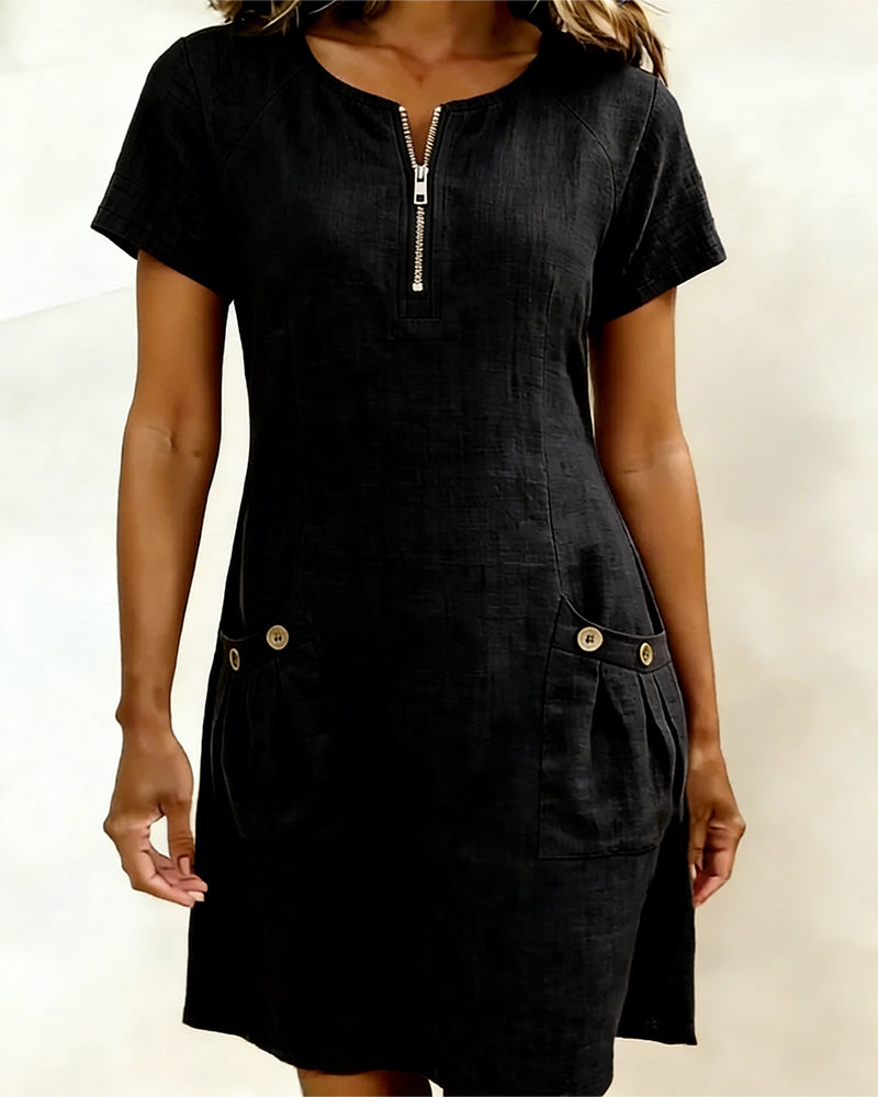 🌿 Casual Cotton Linen Dress with Pockets