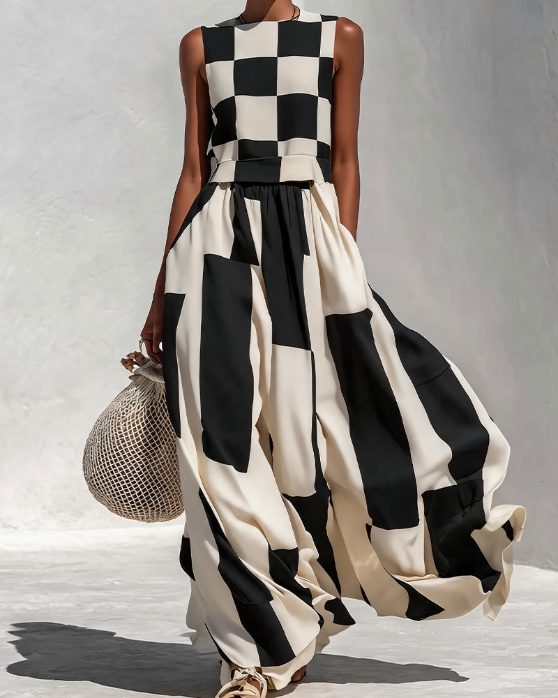 Women's Sleeveless Round Neck Plaid Dress 👗✨