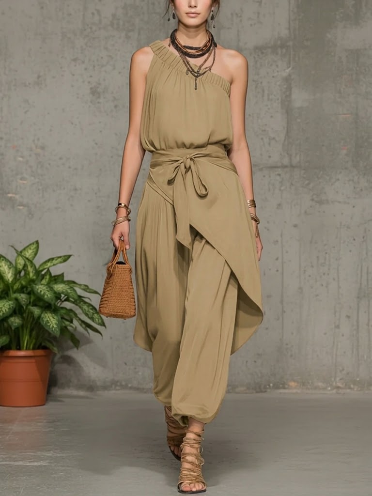 Elegant One-Shoulder Draped Jumpsuit