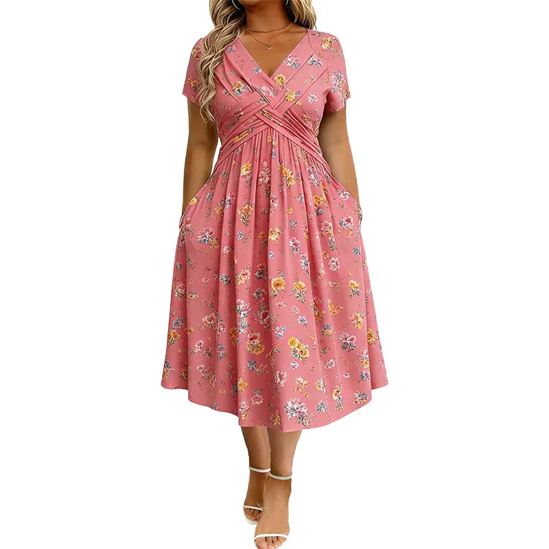 Women's V-Neck Floral Print Dress with a Twisted Waist 🌸👗