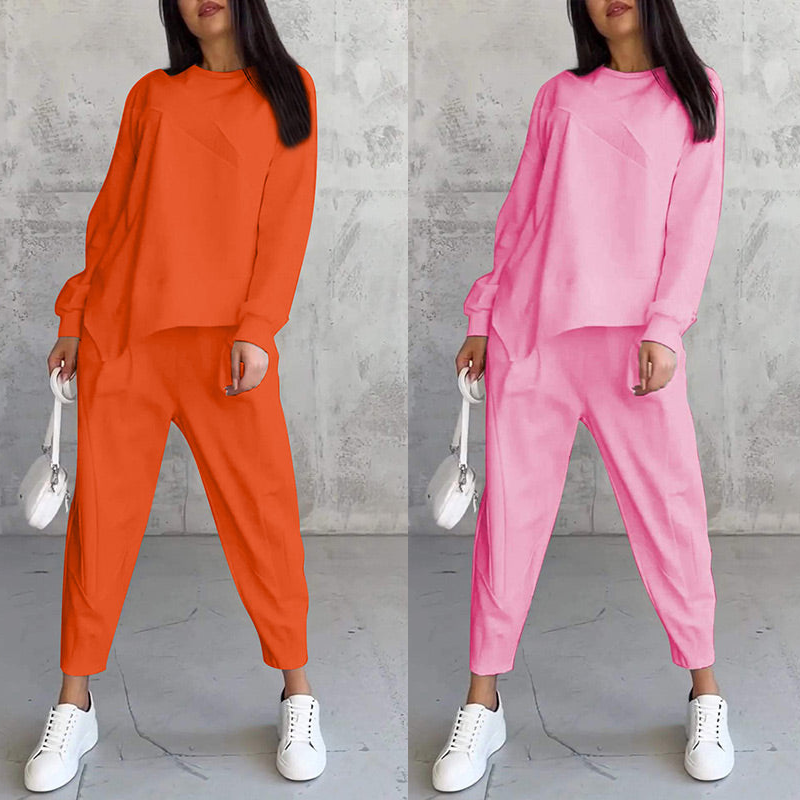 💕 Women’s long-sleeve sweatshirt set with an irregular hem and pants