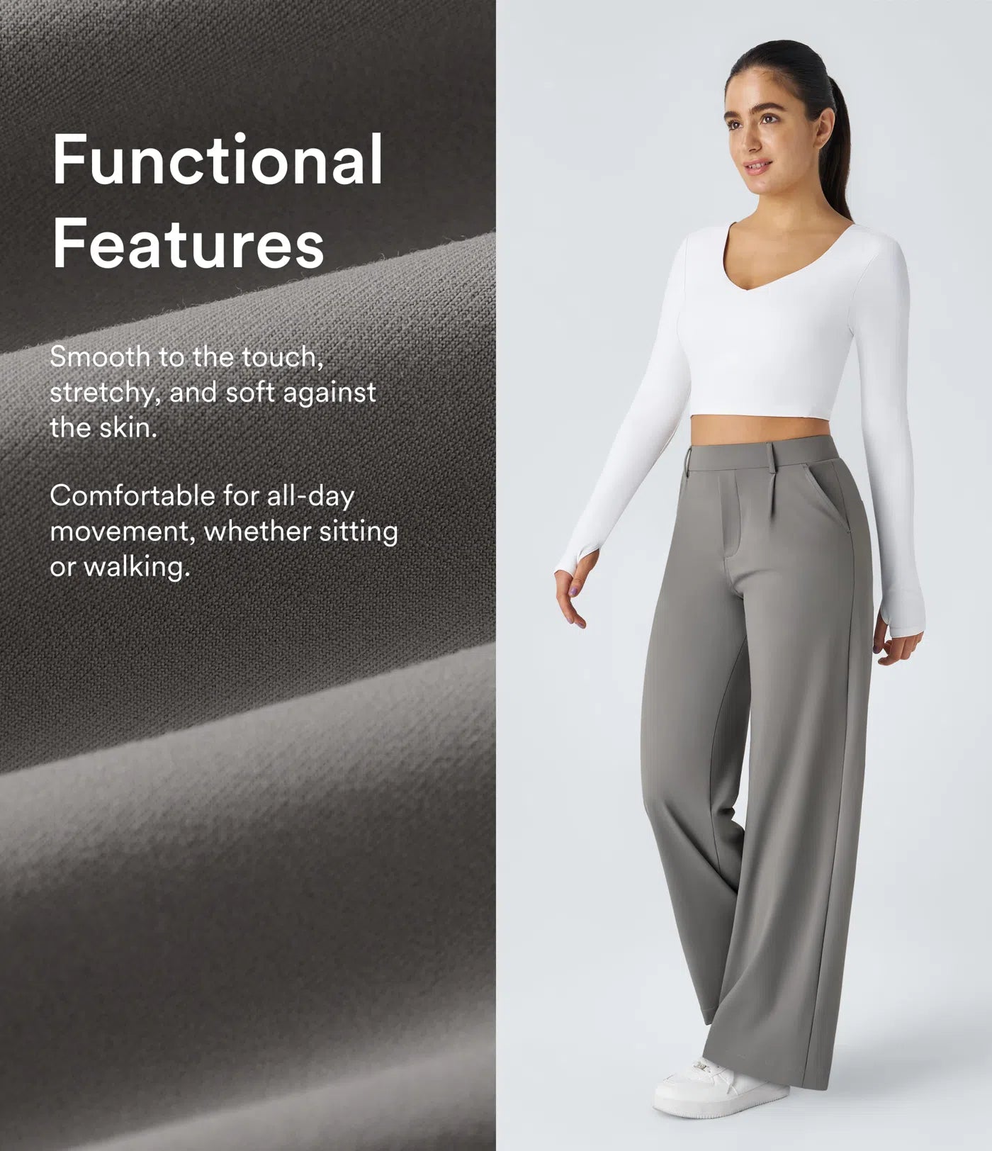 Halara Flex™ plissierte dehnbare Stoffhose mit hohem Bund, Seitentaschen und geradem Bein