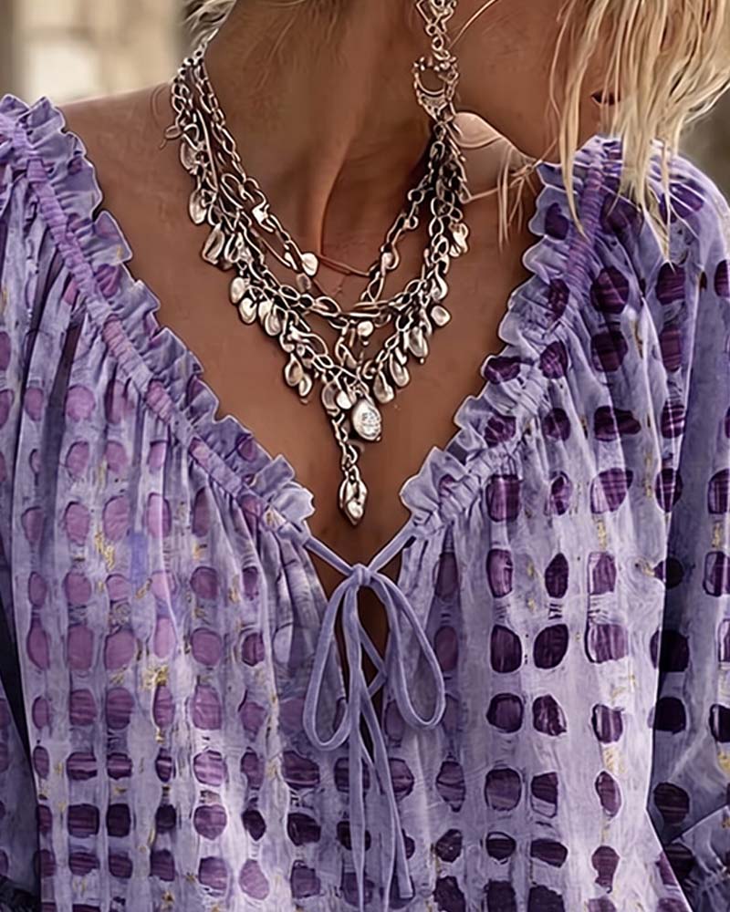 Polka Dot Lace-Up Blouse