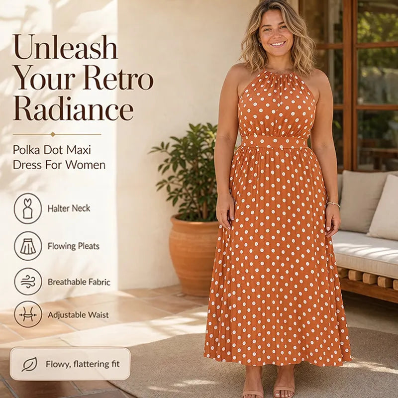 english  👗 LIMITED TIME 50% OFF! ✨ Polka Dot Halter Neck Dress – Flowy, Flattering & Chic with a Retro Touch 🌼