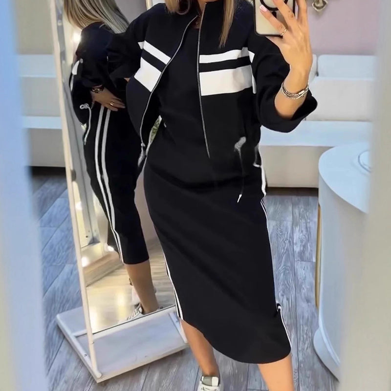 “AureliaNera DuoChic Set High-Neck Jacket & Coordinated Elegant Dress”