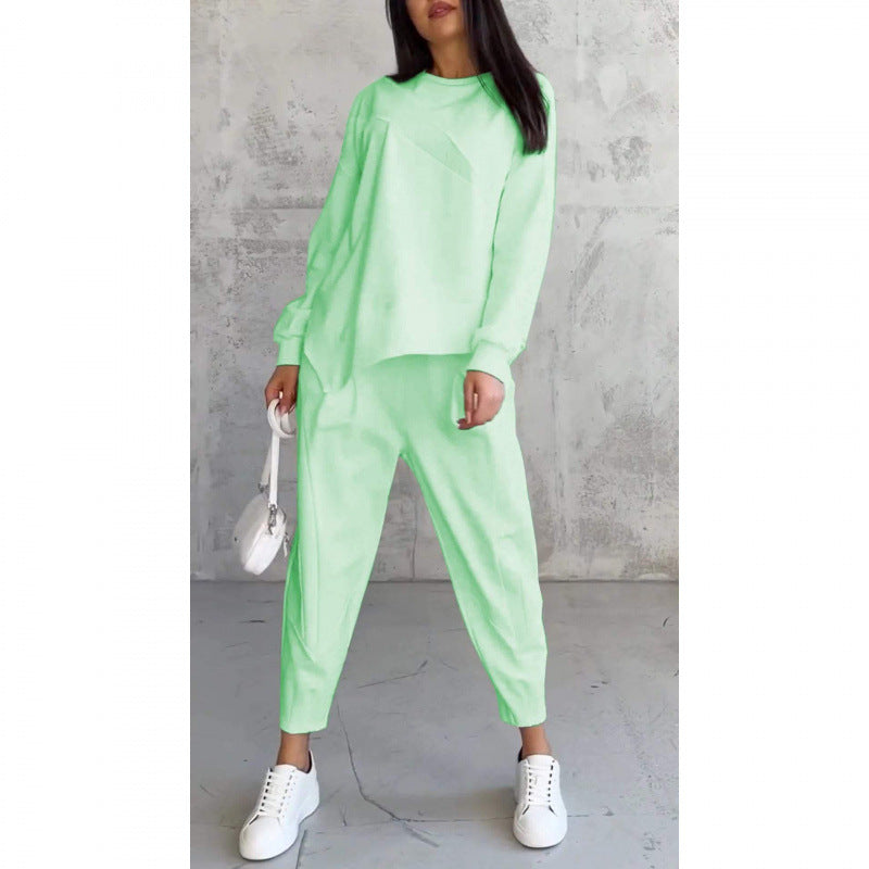 💕 Women’s long-sleeve sweatshirt set with an irregular hem and pants