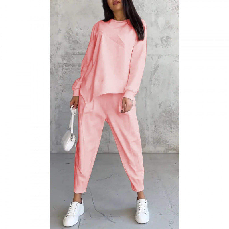 💕 Women’s long-sleeve sweatshirt set with an irregular hem and pants