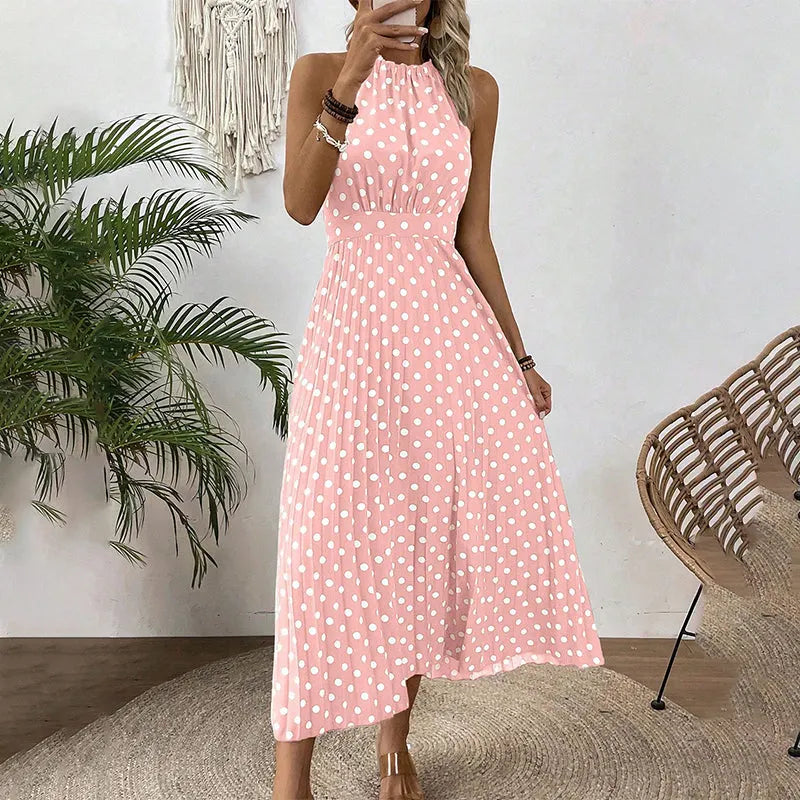 ✨ Polka Dot Halter Neck Dress – Flowy, Flattering & Chic Retro Style 🌼