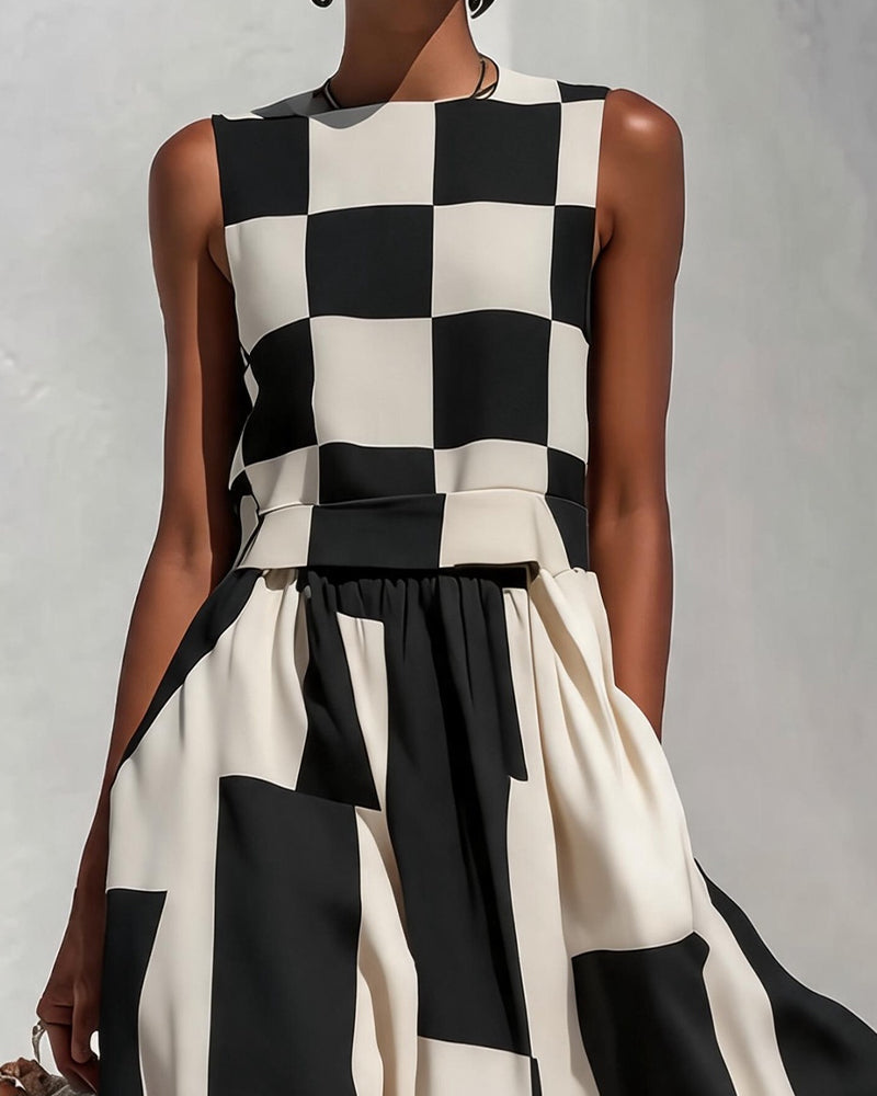 Women's Sleeveless Round Neck Plaid Dress 👗✨