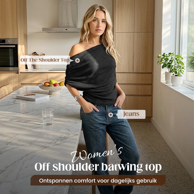 🔥 Hot sale 50% OFF！！🔥Women's Asymmetrical Off-Shoulder Batwing Sleeve Top