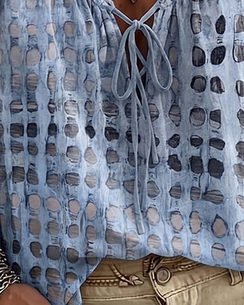 Polka Dot Lace-Up Blouse