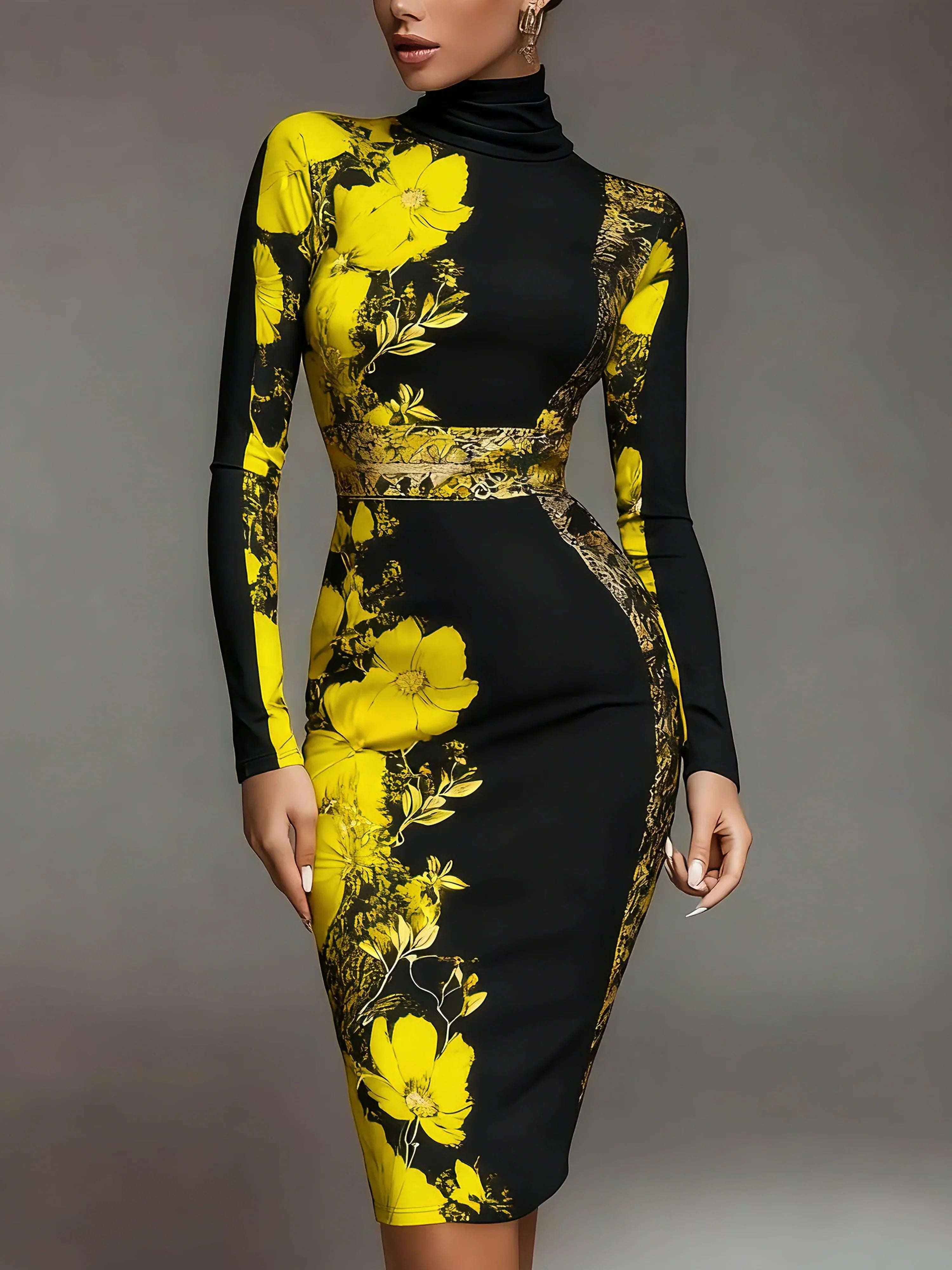 Arvessa™ Stand-Collar Jersey Midi Dress