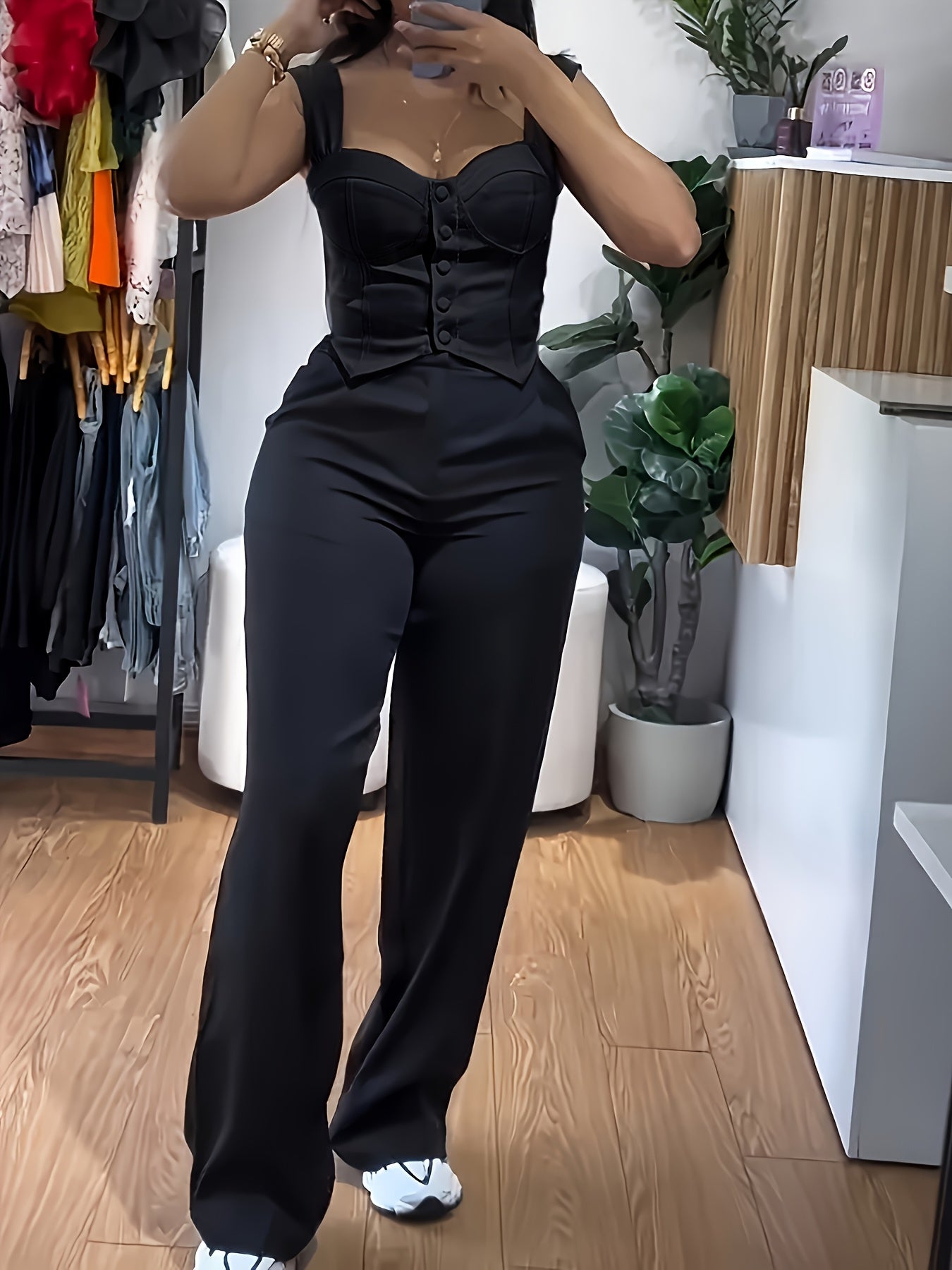 2026 Easy Style Vest And Pants Set Long Trousers Casual Wide-Leg Casual Trousers Women'S