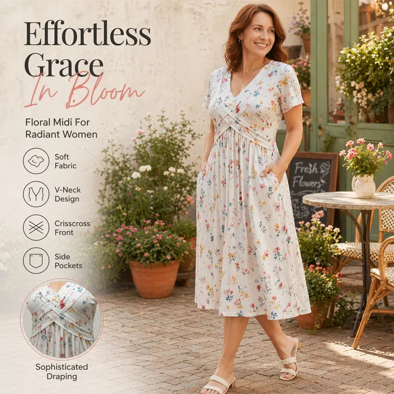 Women's V-Neck Floral Print Dress with a Twisted Waist 🌸👗
