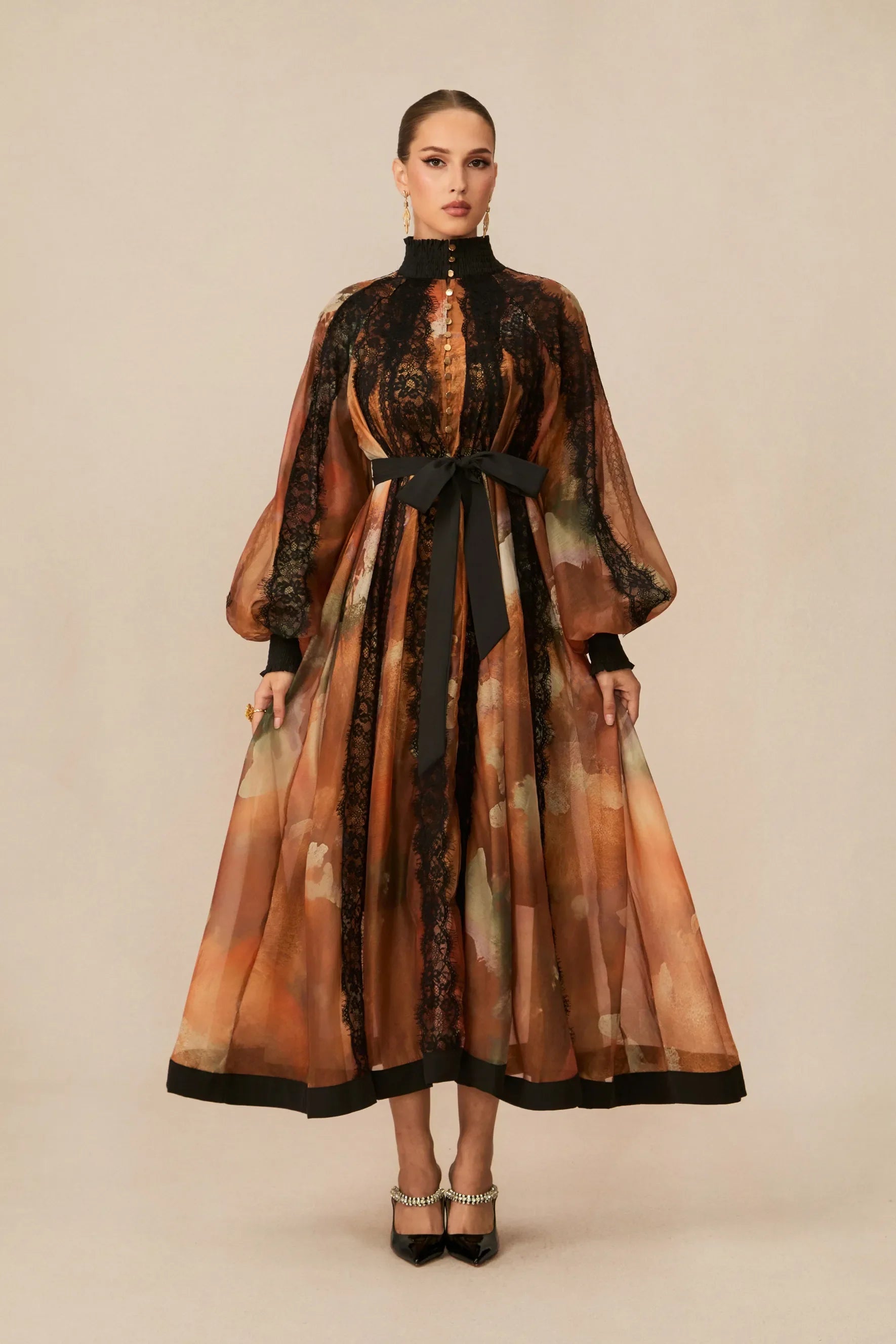 Orange Lace Midi Dress