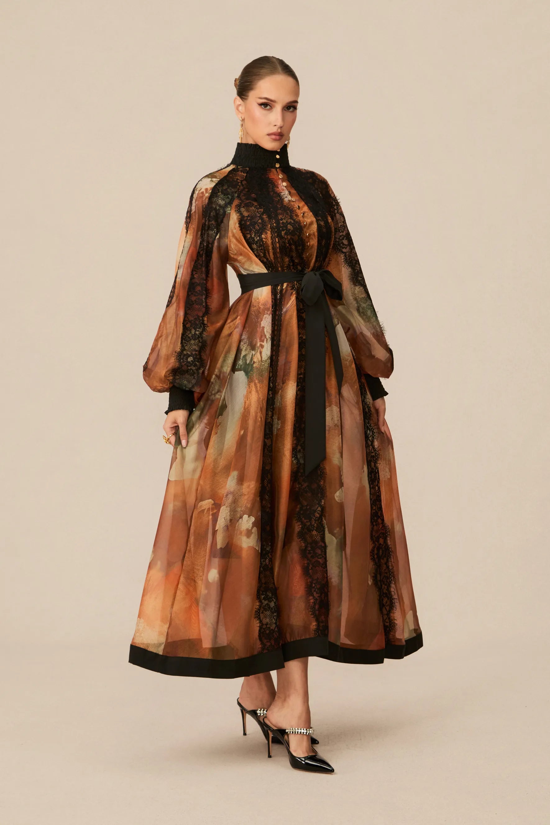 Orange Lace Midi Dress