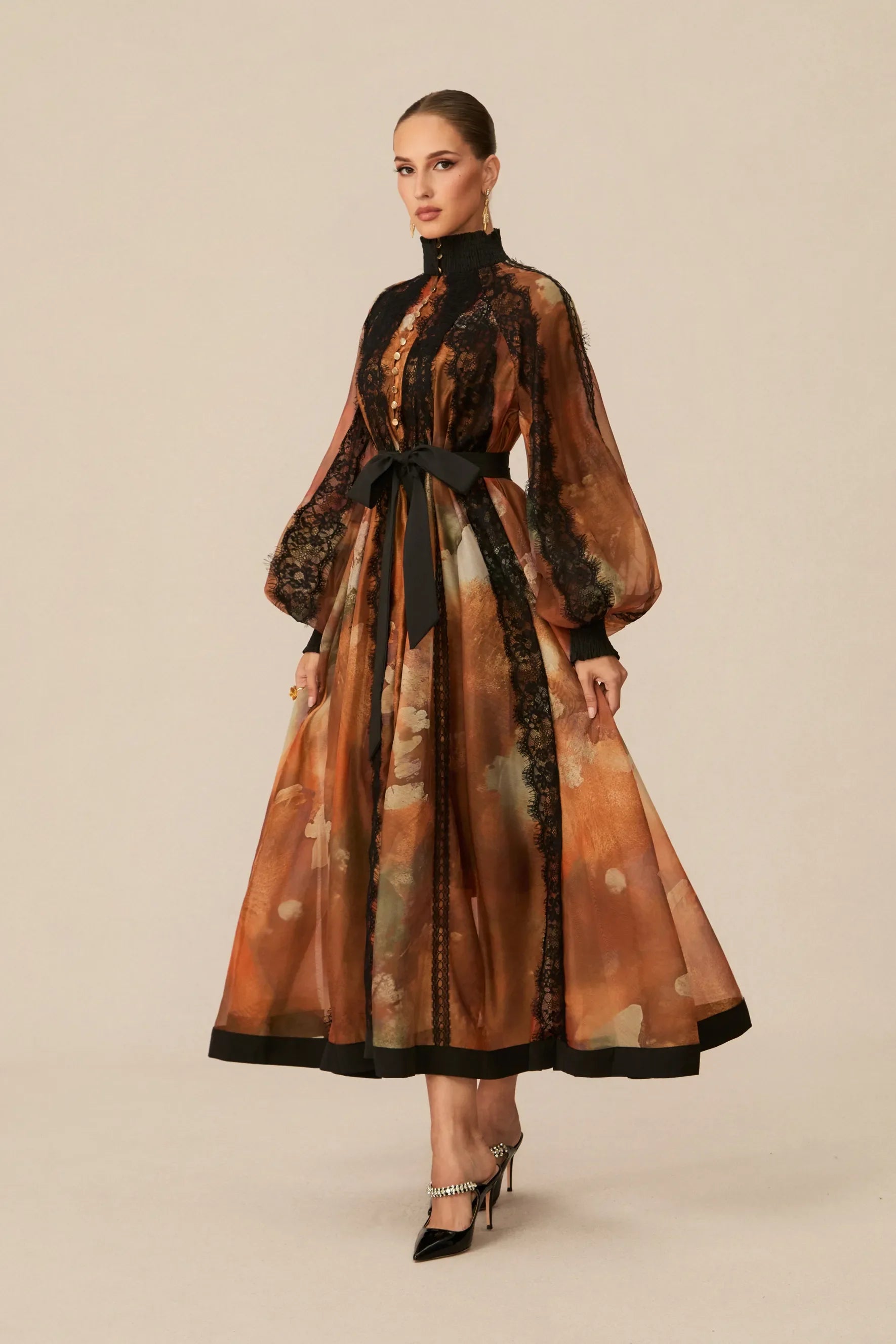 Orange Lace Midi Dress