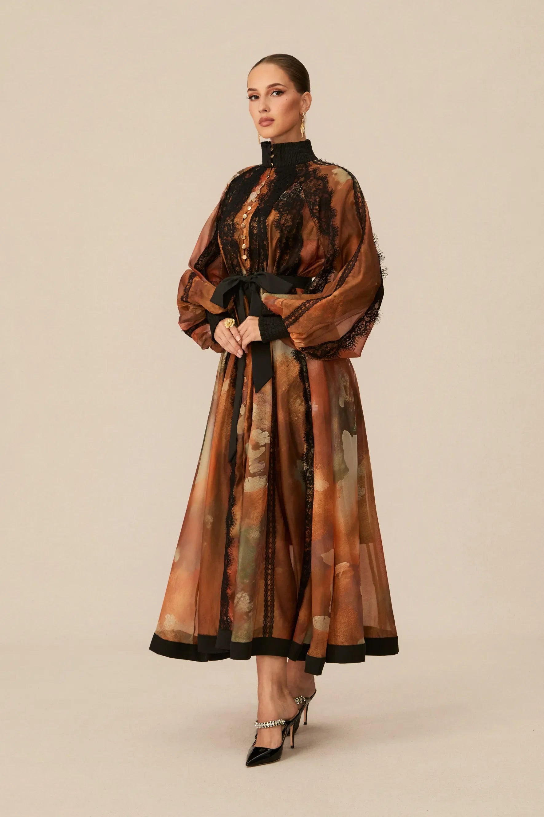 Orange Lace Midi Dress