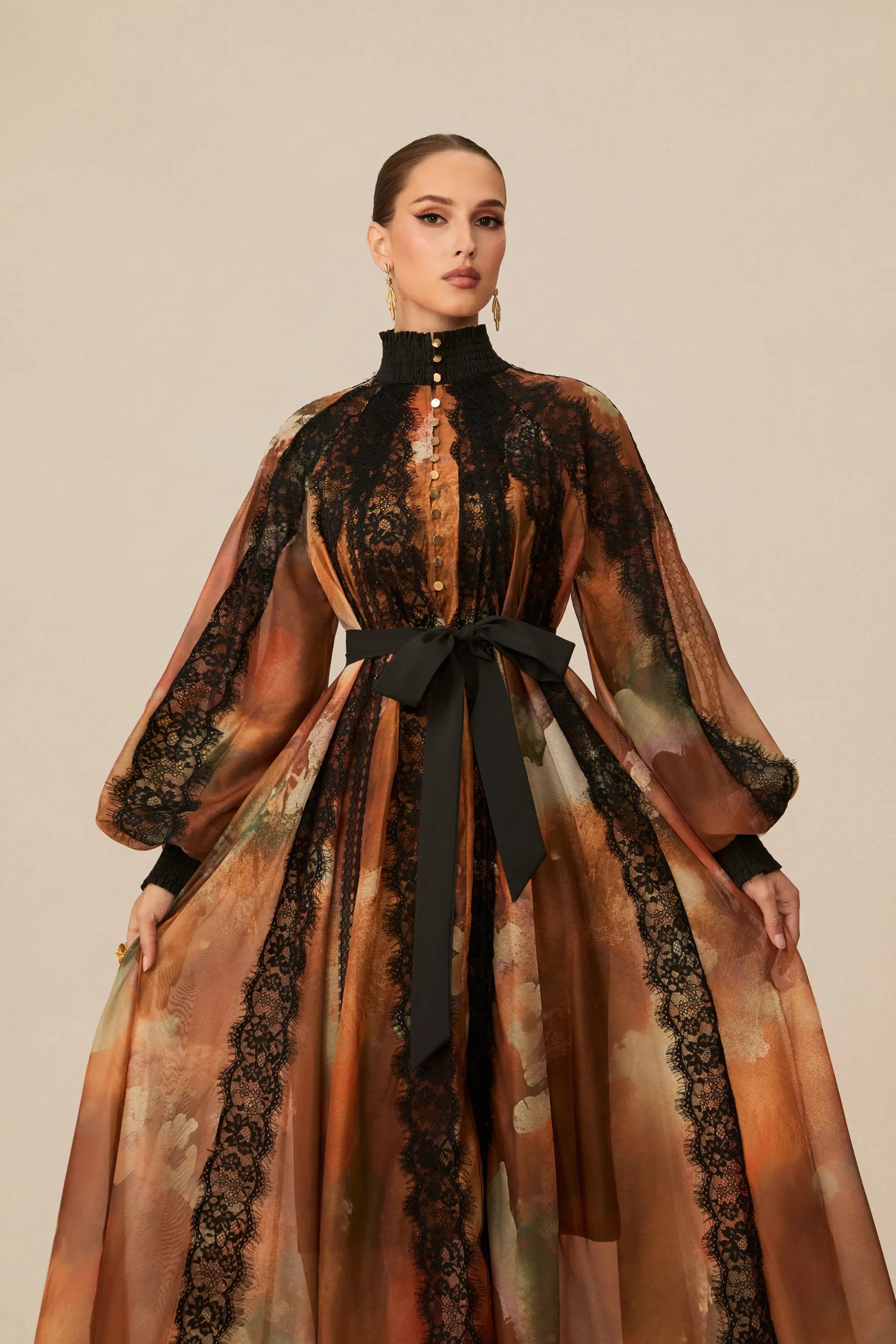 Orange Lace Midi Dress