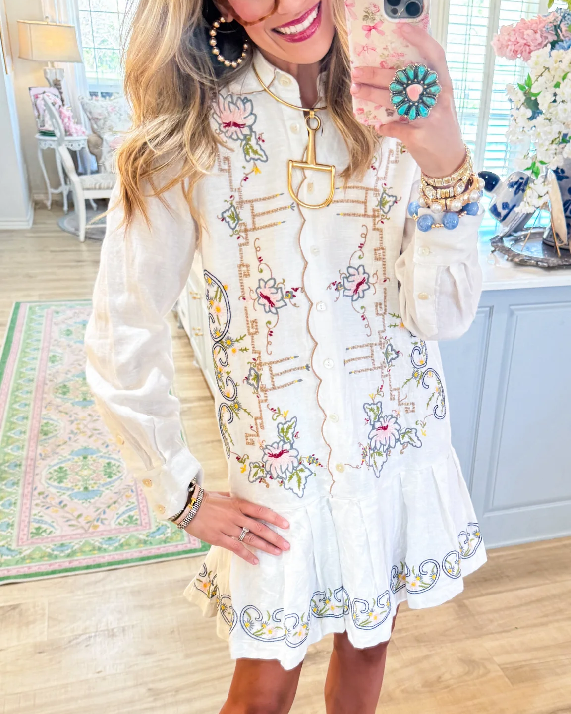 Vintage Button-Up Ruffle Hem Dress