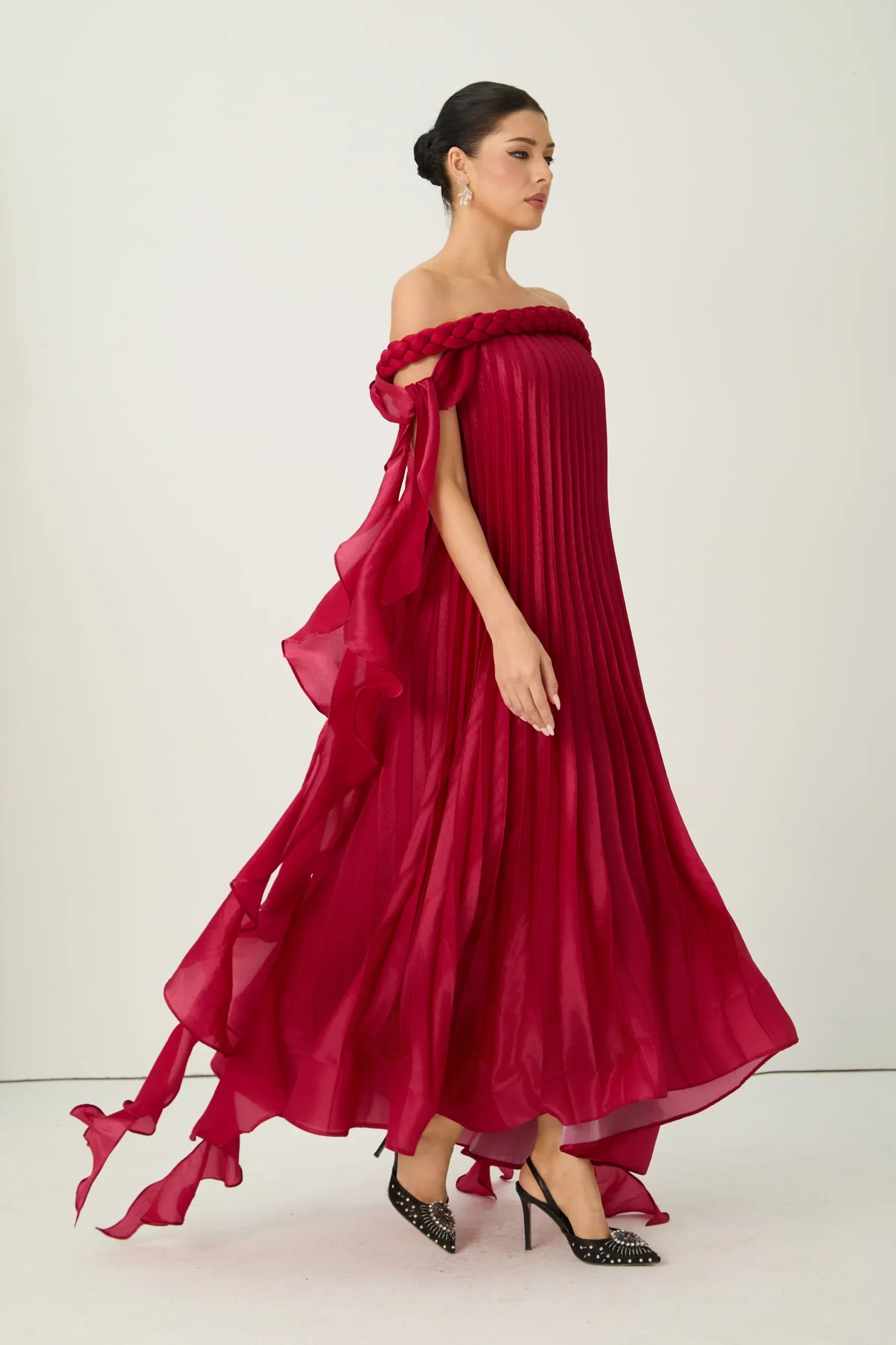 Burgundy Off-Shoulder Maxi
