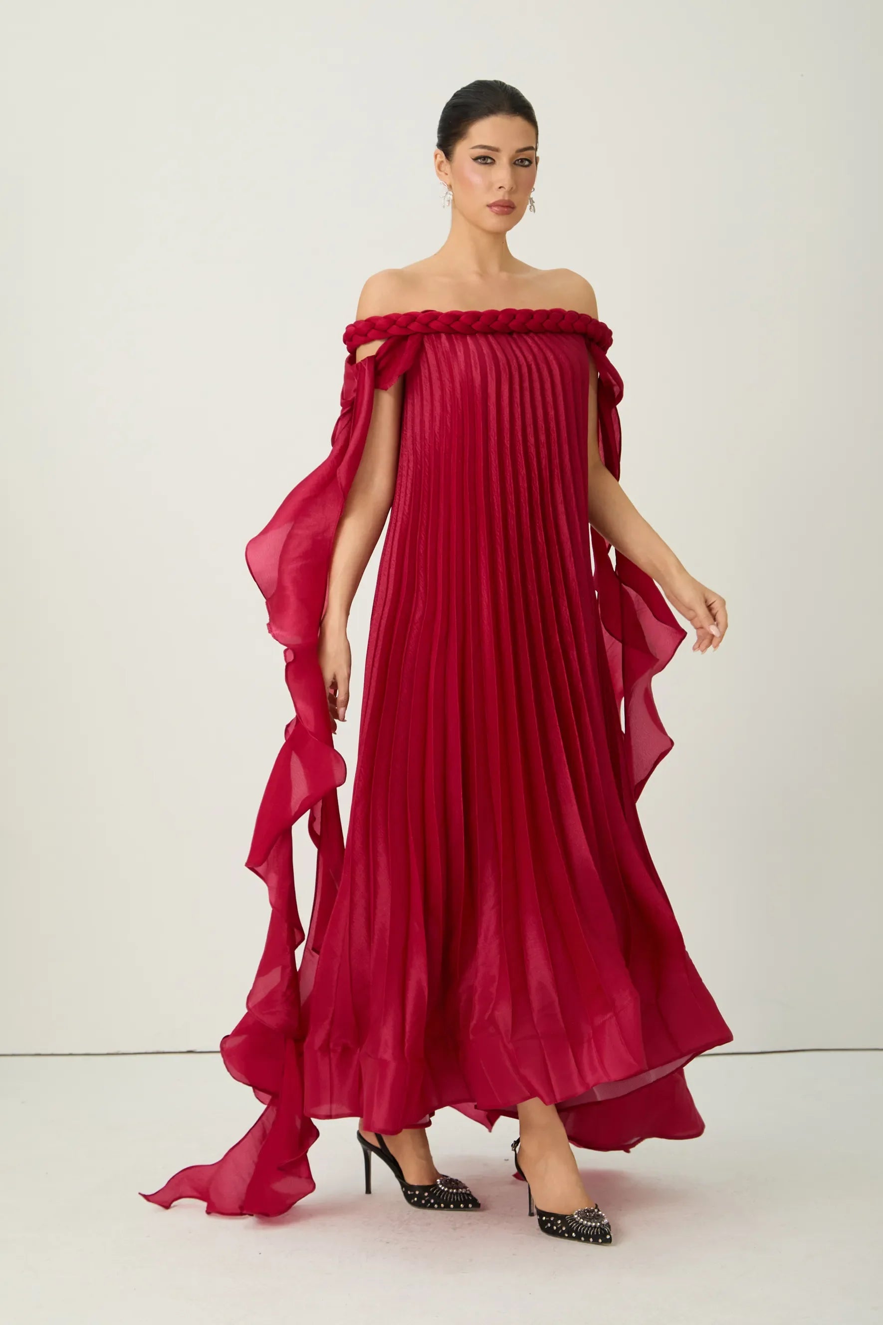 Burgundy Off-Shoulder Maxi