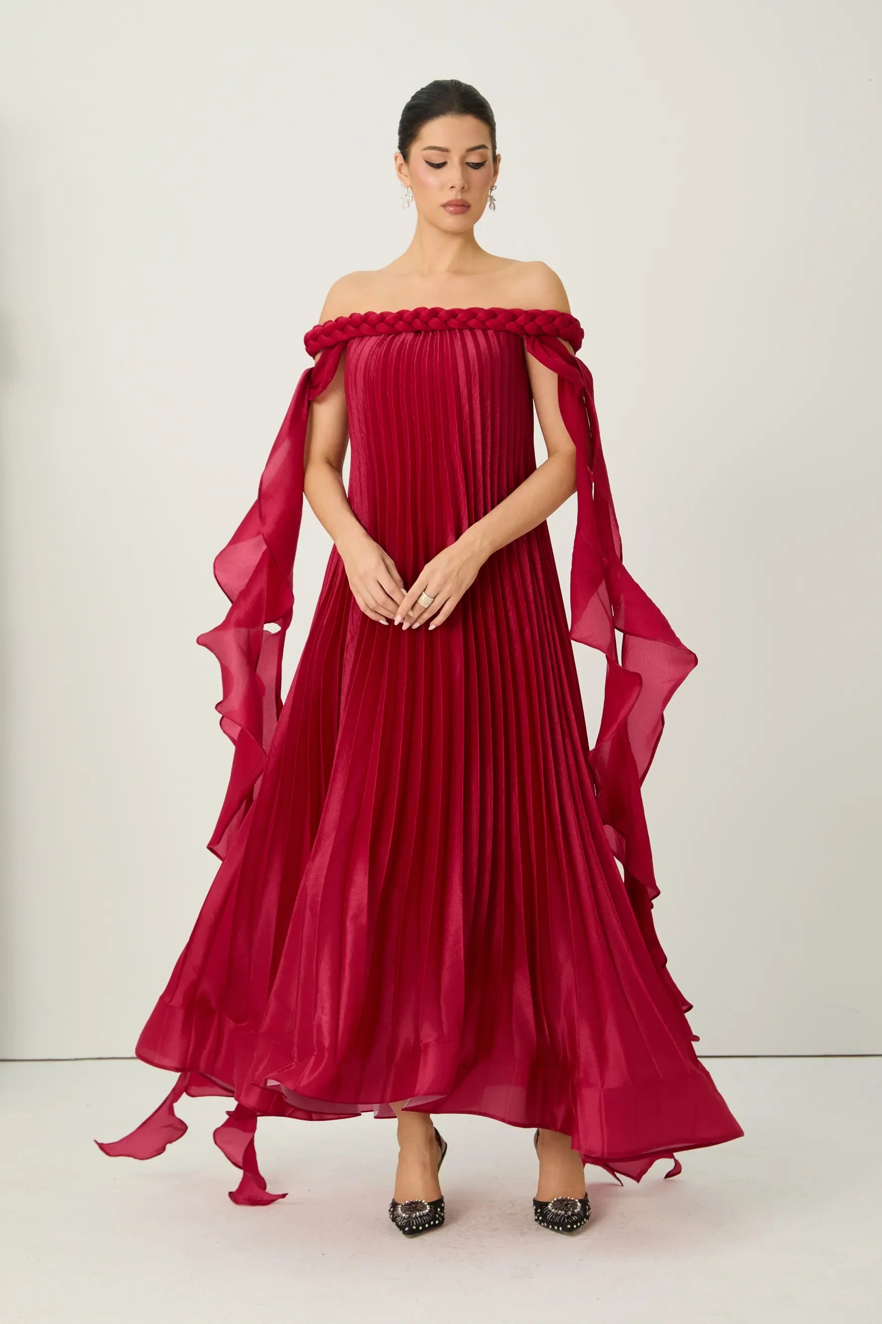 Burgundy Off-Shoulder Maxi