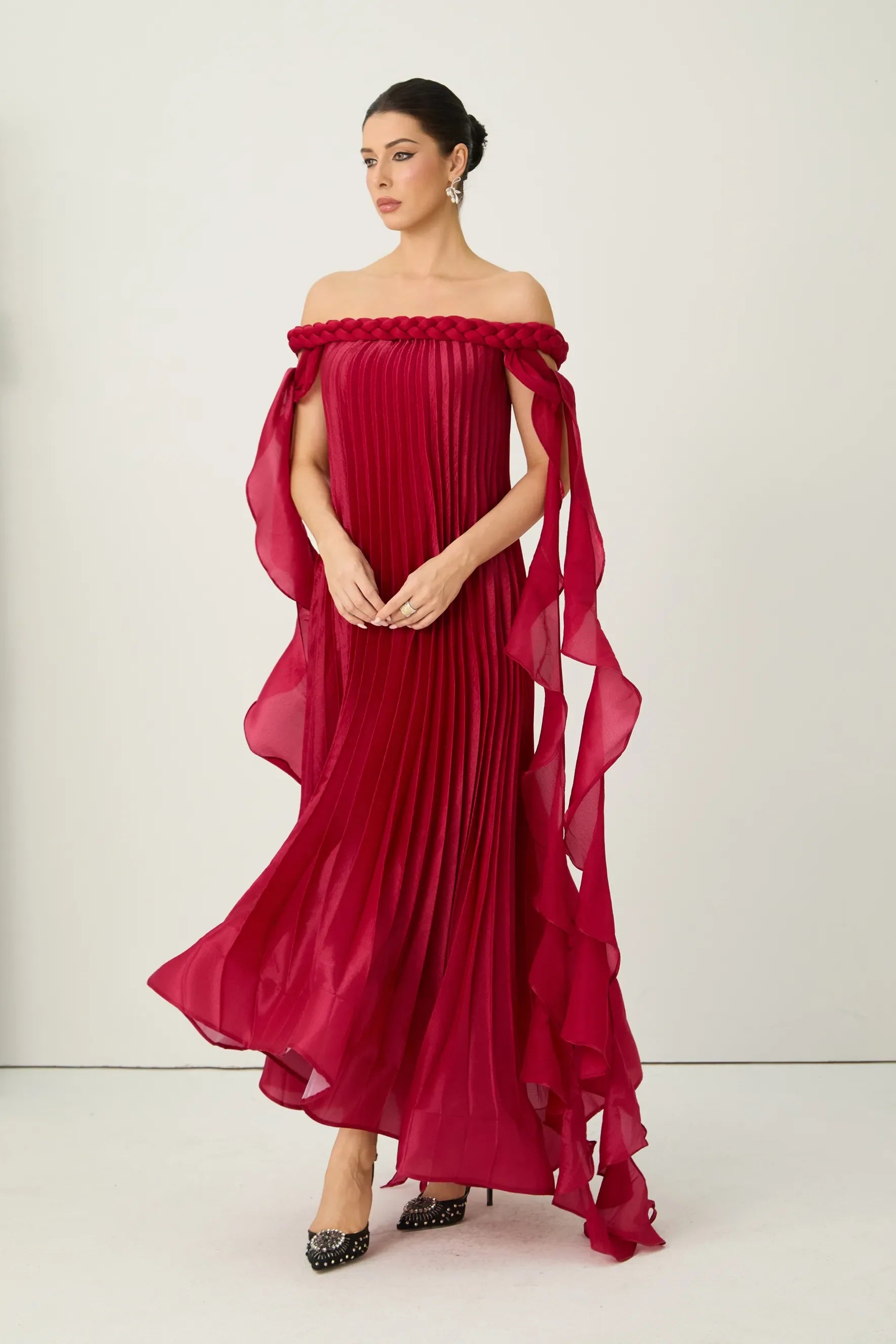 Burgundy Off-Shoulder Maxi