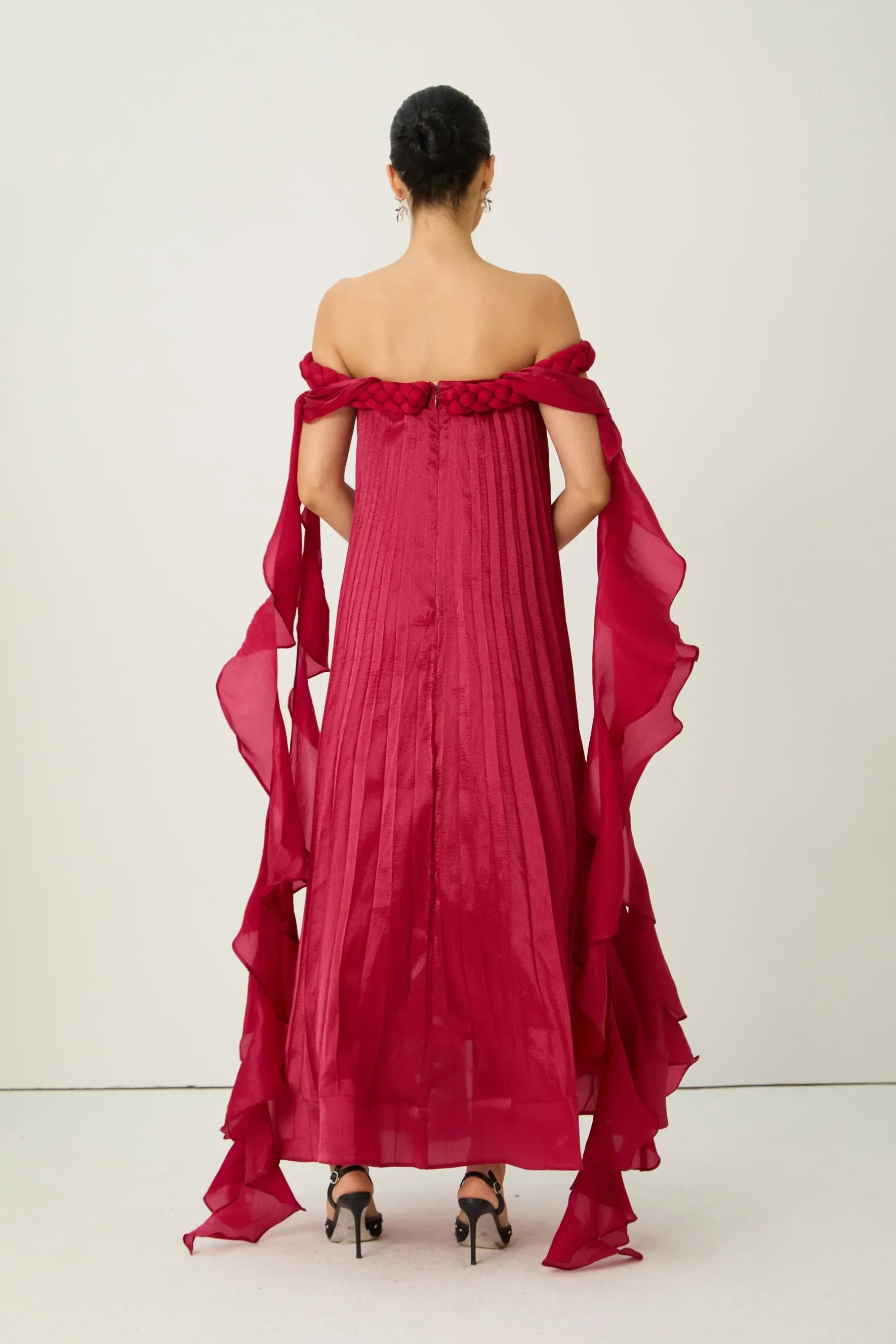 Burgundy Off-Shoulder Maxi
