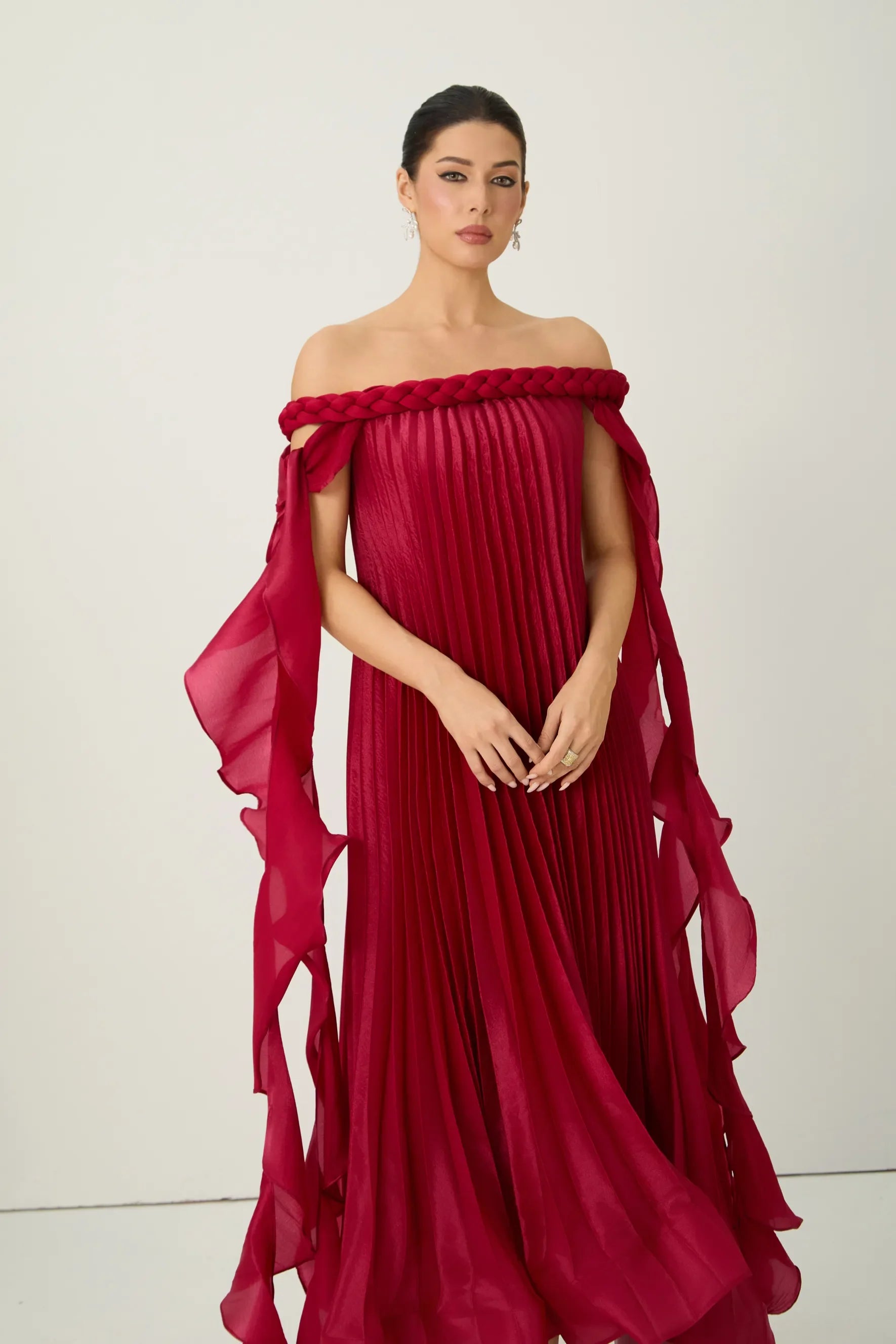 Burgundy Off-Shoulder Maxi