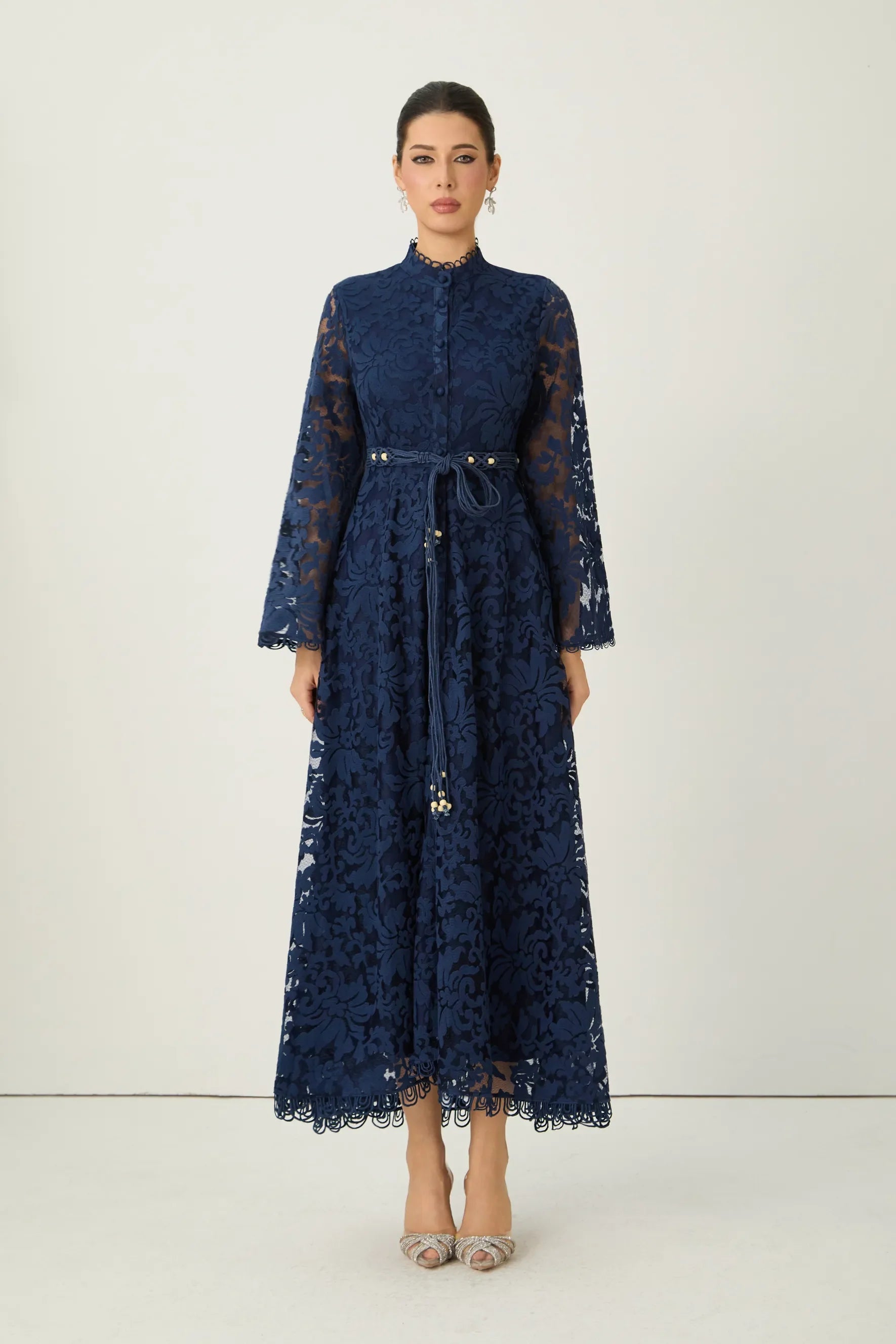 Blue Sheer Lace Maxi