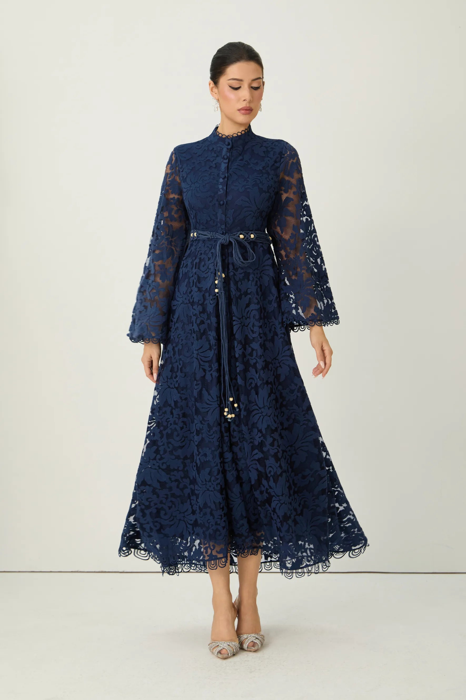 Blue Sheer Lace Maxi