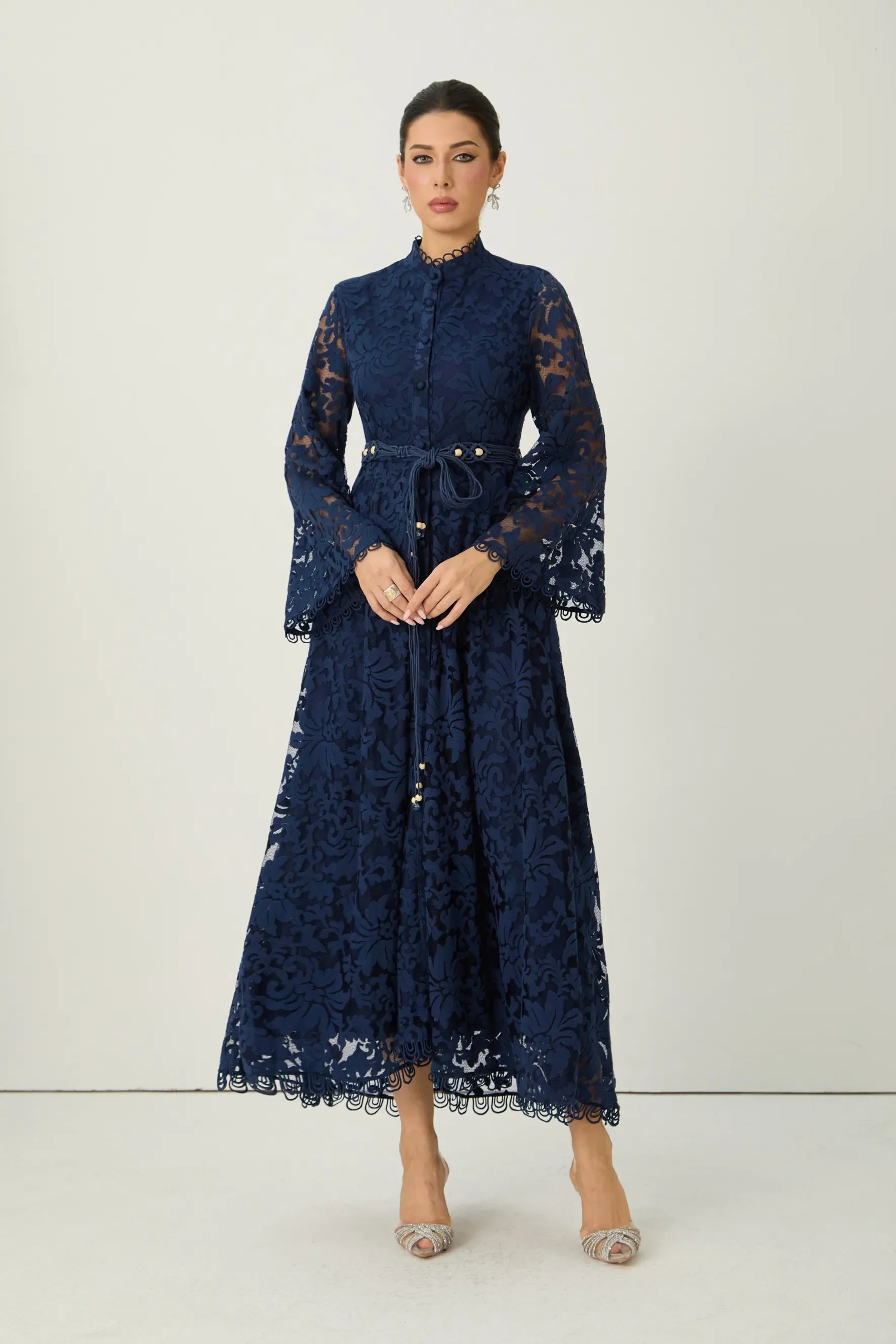 Blue Sheer Lace Maxi