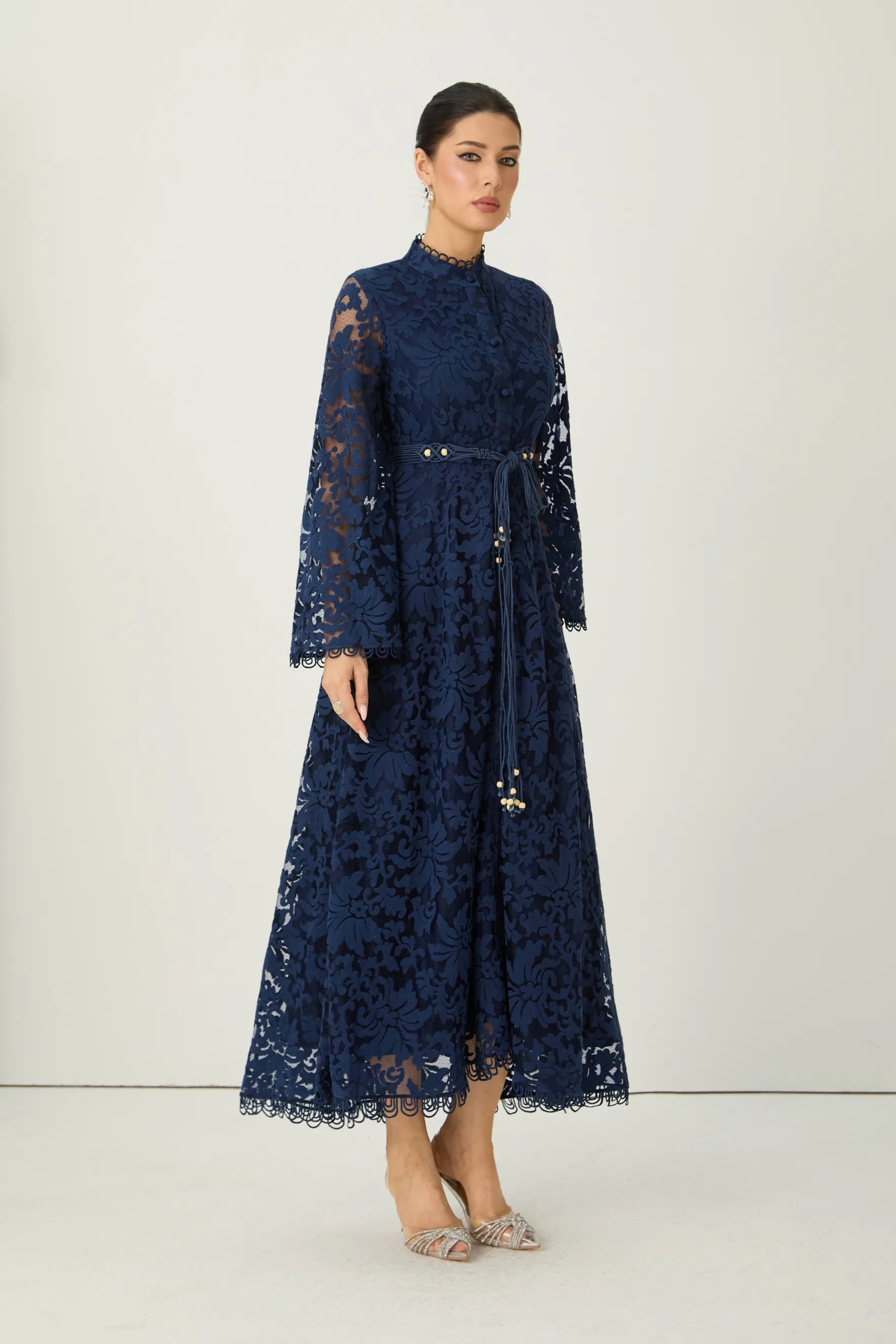 Blue Sheer Lace Maxi