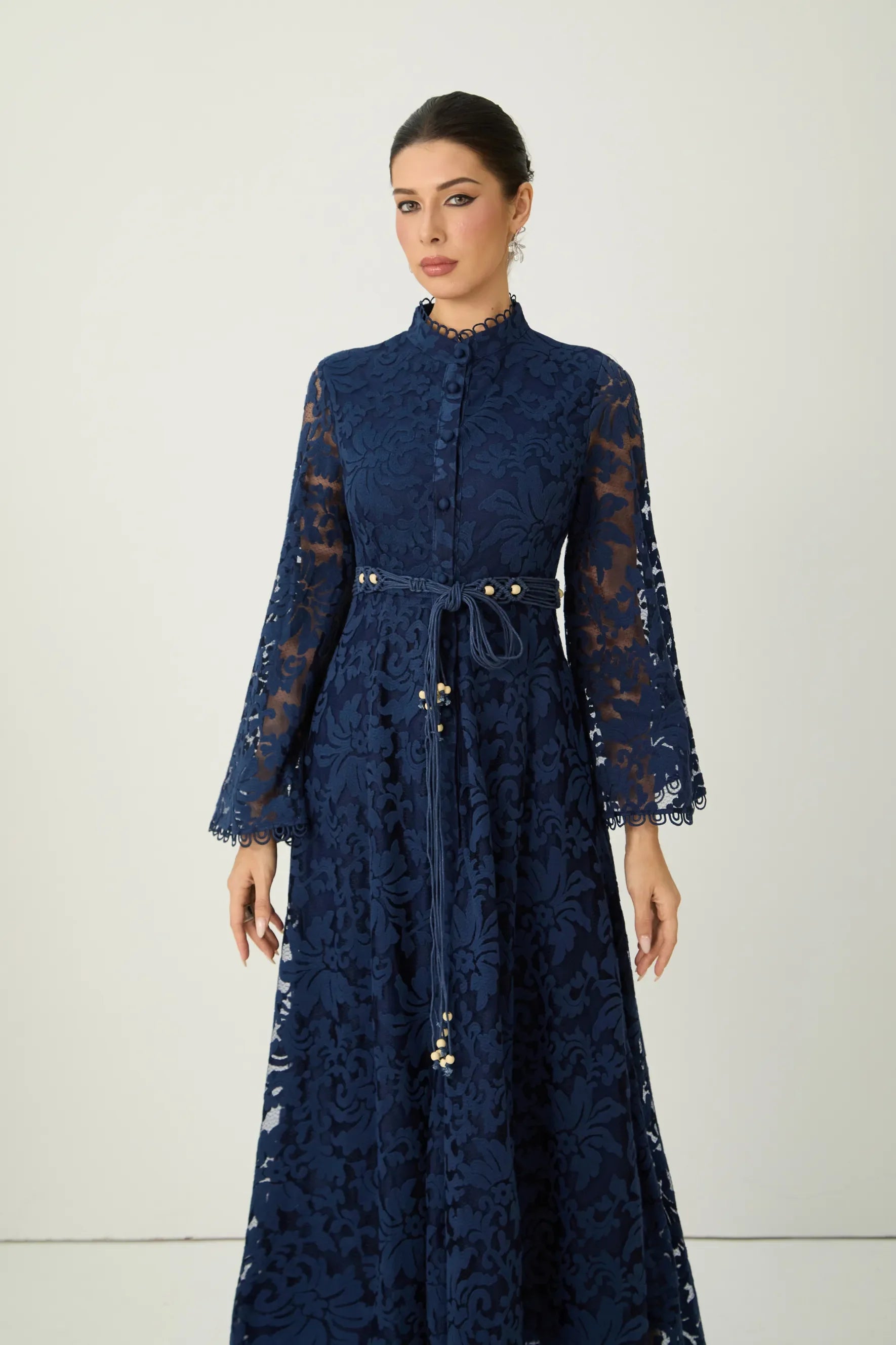 Blue Sheer Lace Maxi