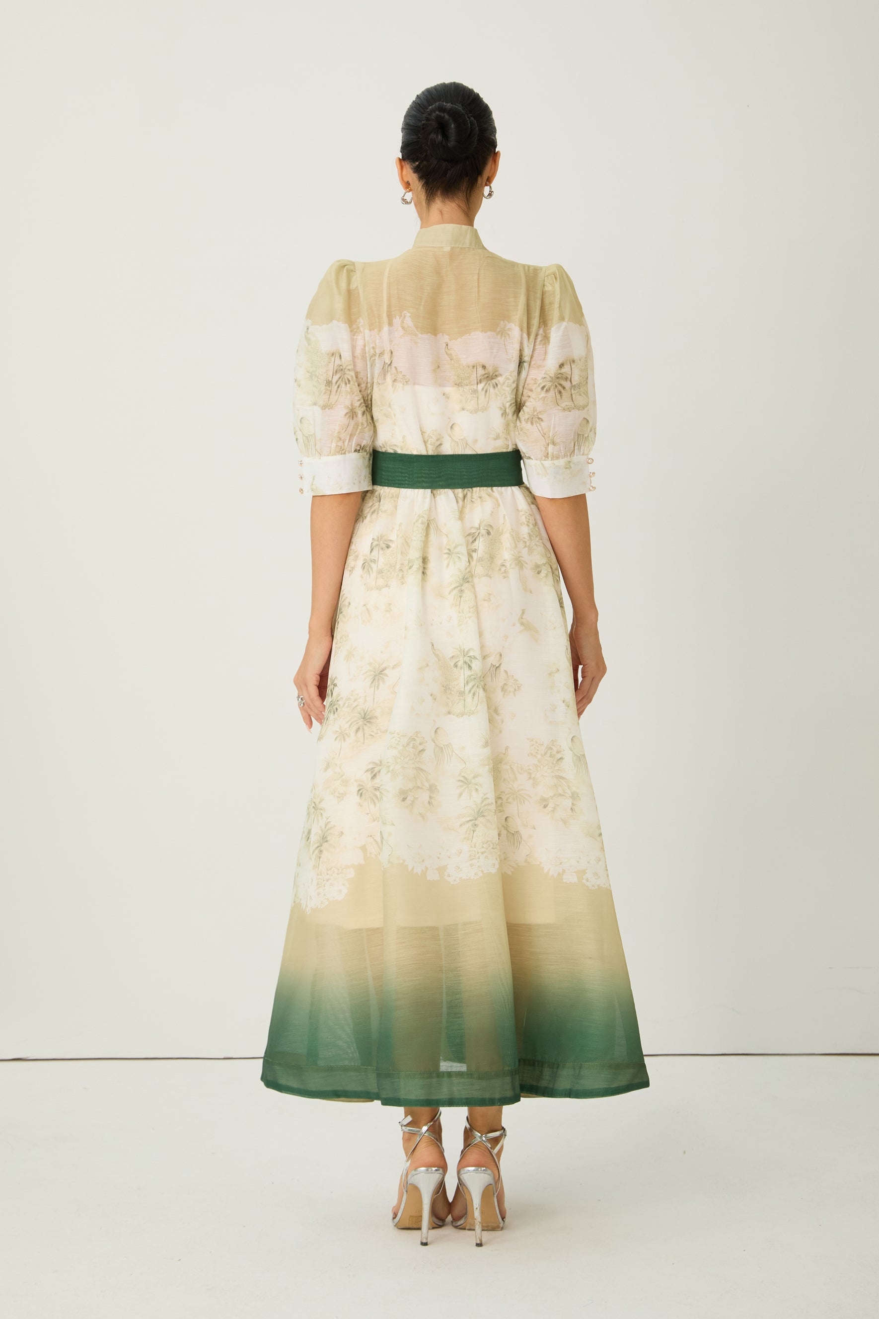 Picturesque Moments Green Floral Print Belted Maxi Dress