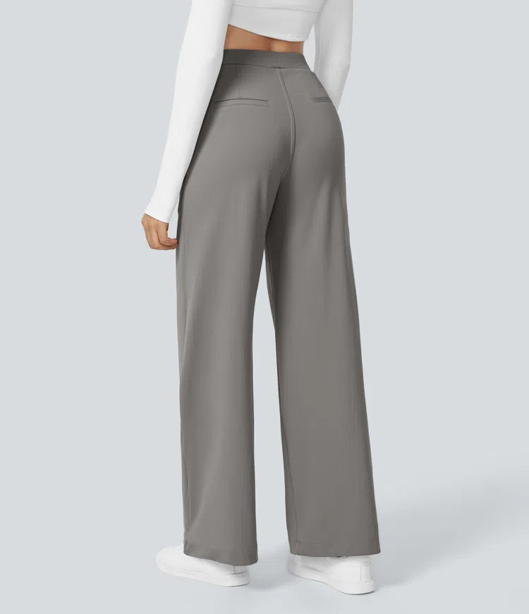 Halara Flex™ plissierte dehnbare Stoffhose mit hohem Bund, Seitentaschen und geradem Bein