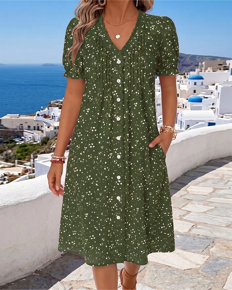 Florayne ButtonBloom V-Neck Dress
