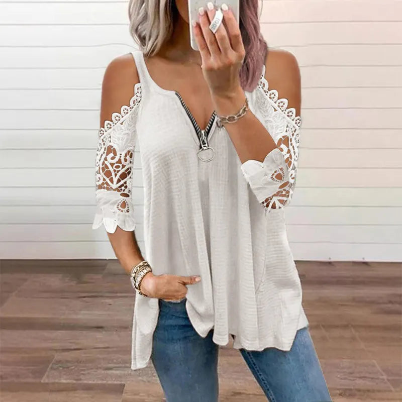 ⌛ Limited-Time Offer – Women’s Lace Off-Shoulder Blouse with Zipper
