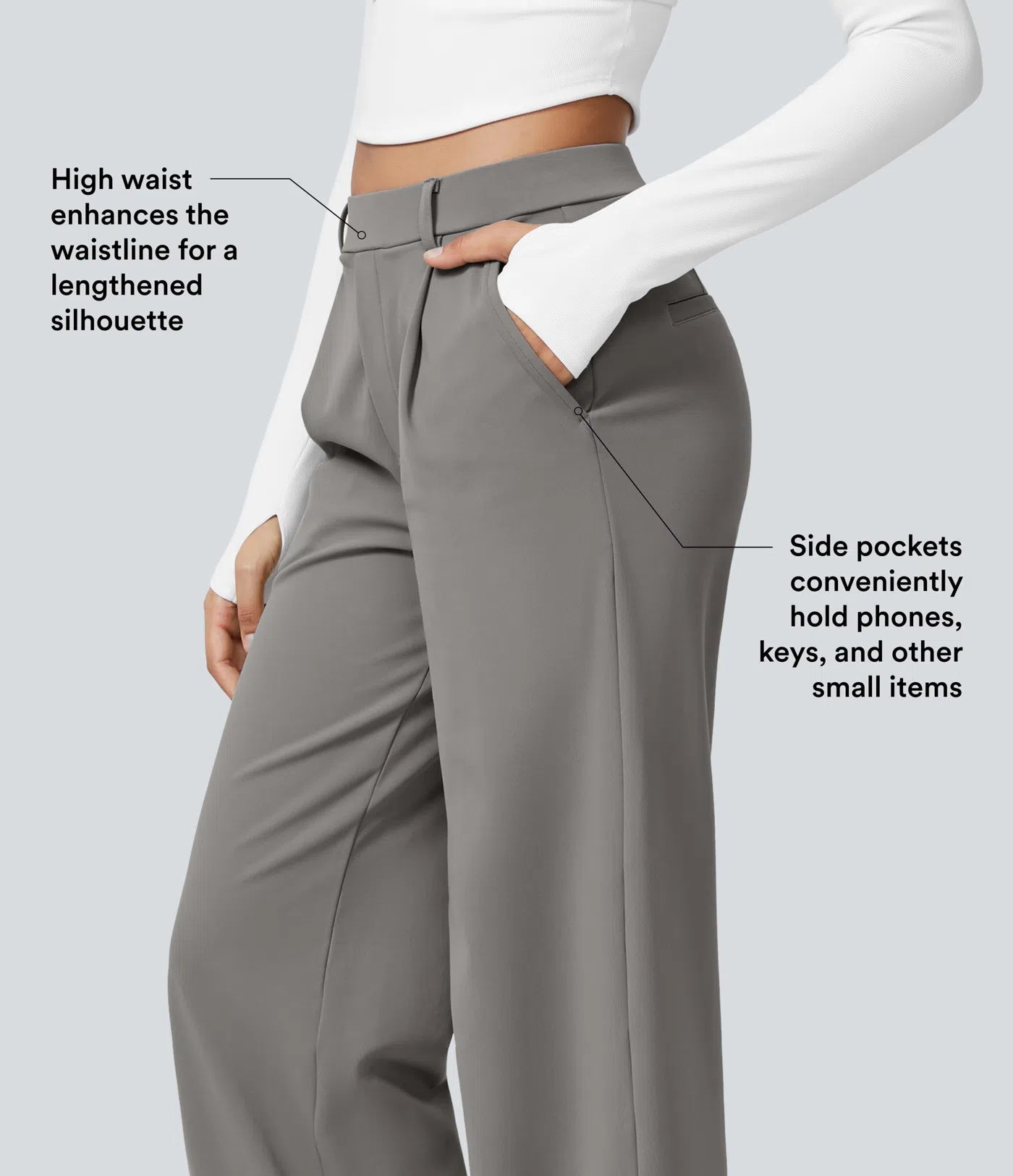 Halara Flex™ plissierte dehnbare Stoffhose mit hohem Bund, Seitentaschen und geradem Bein