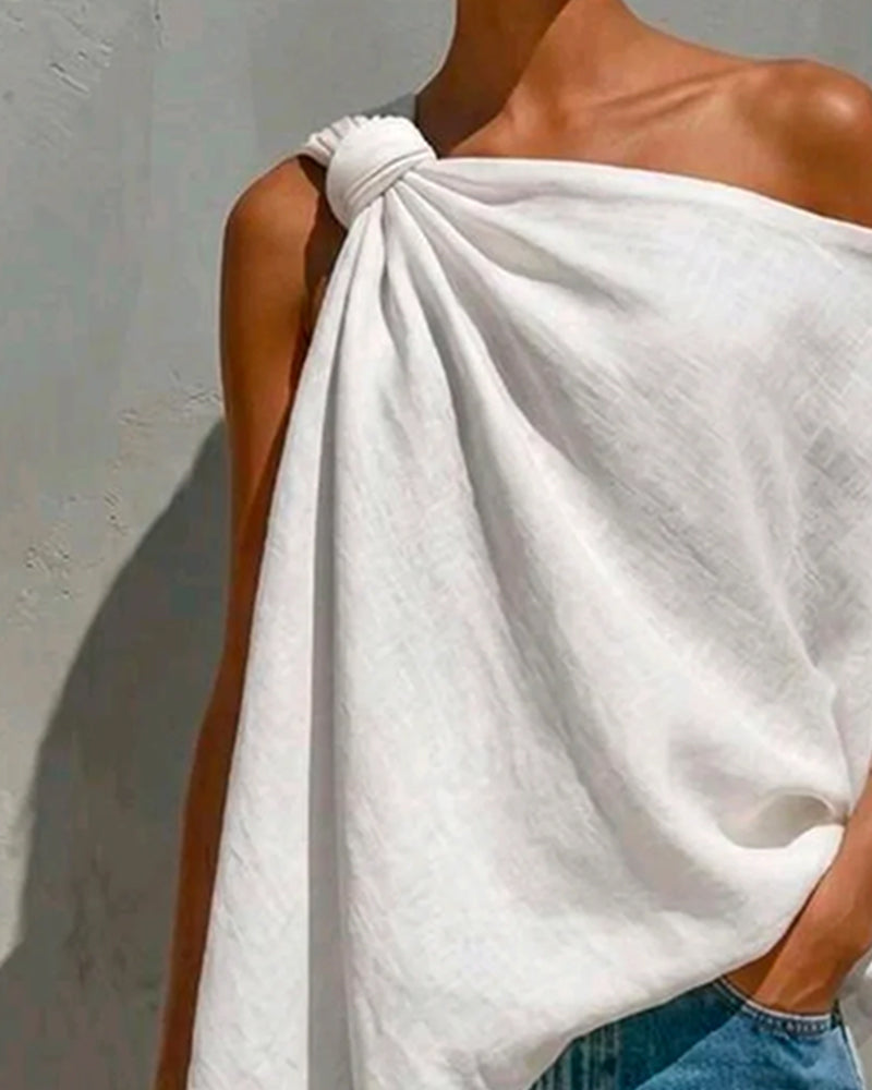 Women's One-Shoulder Knot Asymmetrical Blouse ✨👚