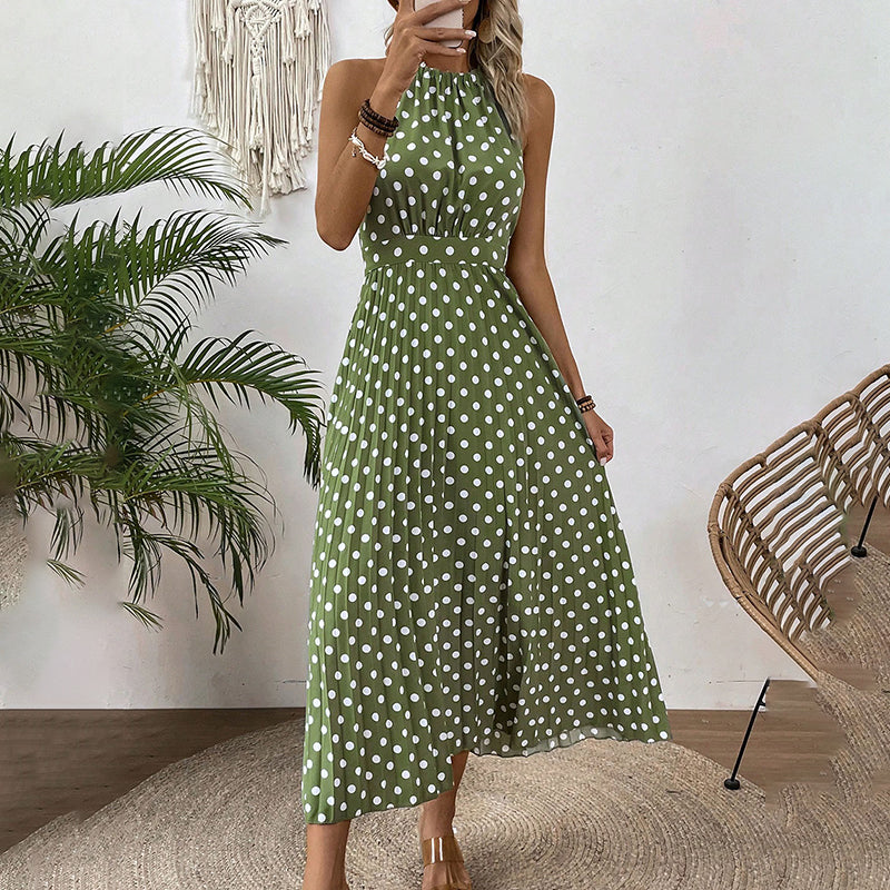 english  👗 LIMITED TIME 50% OFF! ✨ Polka Dot Halter Neck Dress – Flowy, Flattering & Chic with a Retro Touch 🌼