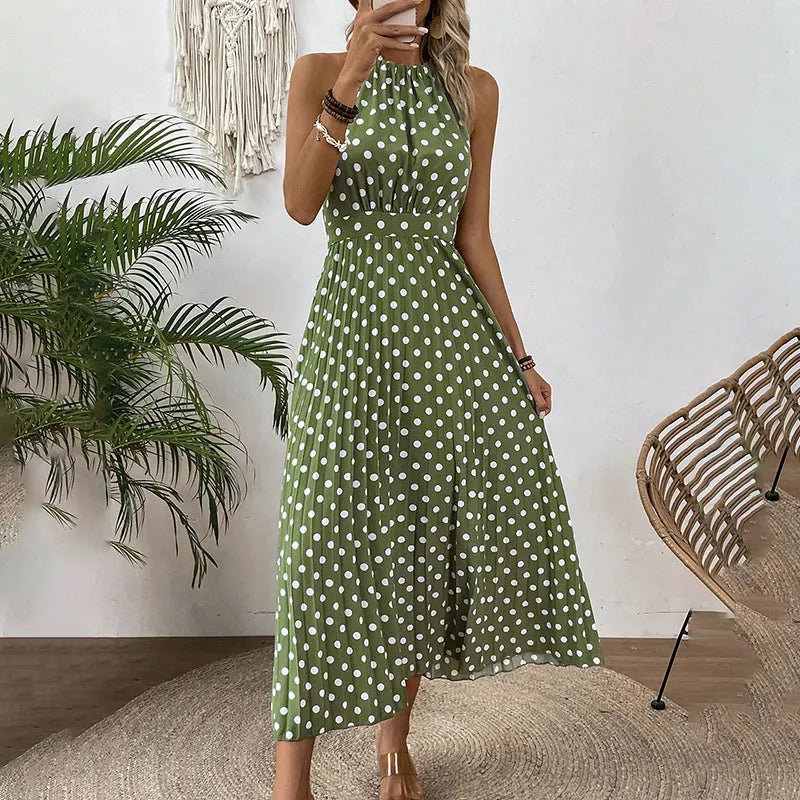 ✨ Polka Dot Halter Neck Dress – Flowy, Flattering & Chic Retro Style 🌼