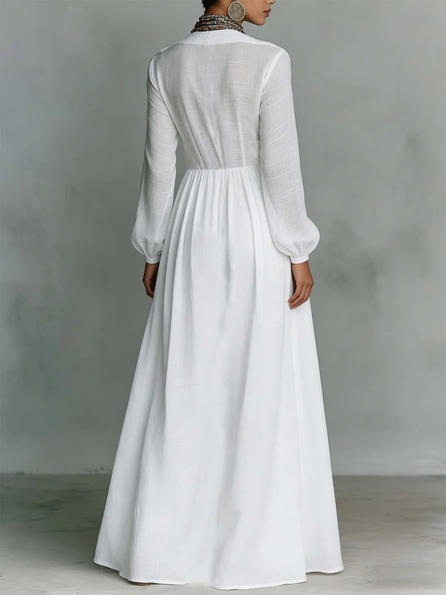 Serona™ Linen Stand-Collar Maxi Dress