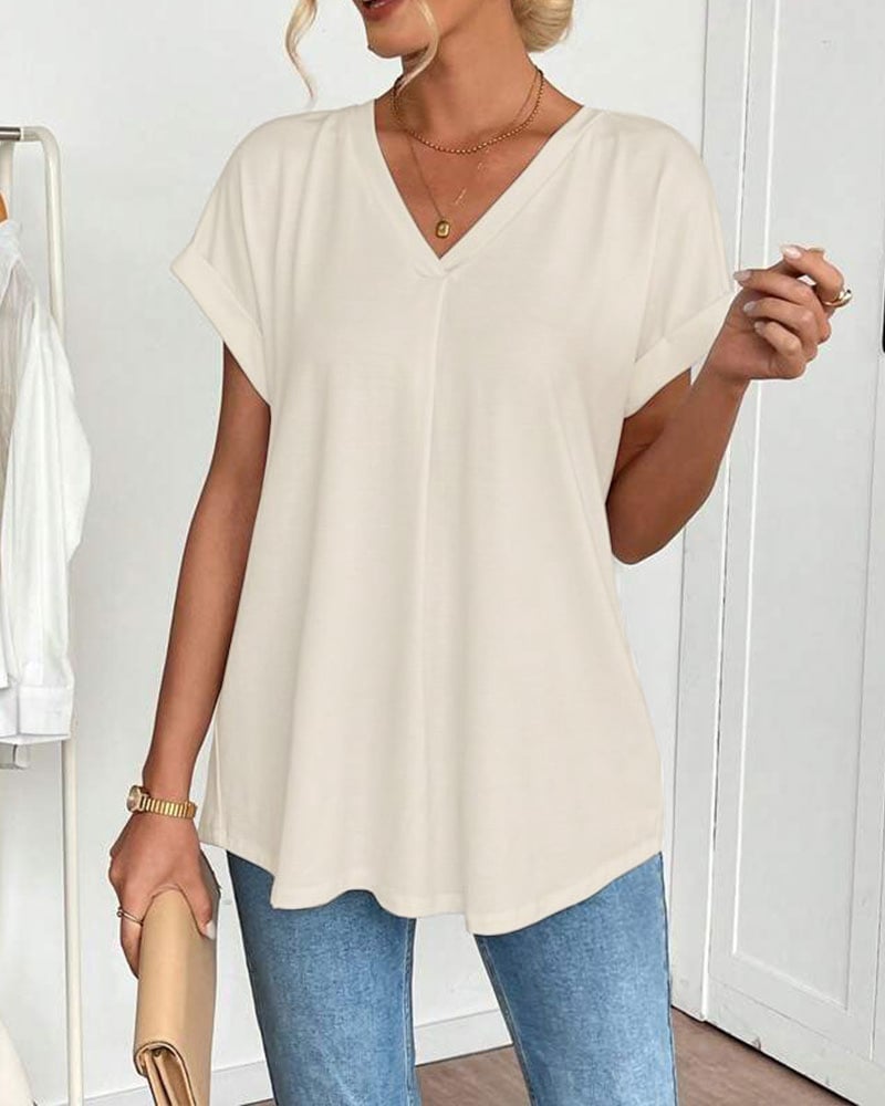 Short-Sleeve Solid Patchwork T-Shirt