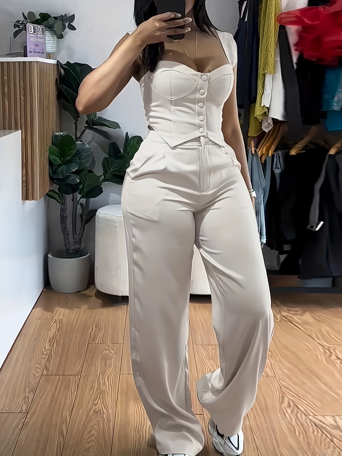2026 Easy Style Vest And Pants Set Long Trousers Casual Wide-Leg Casual Trousers Women'S